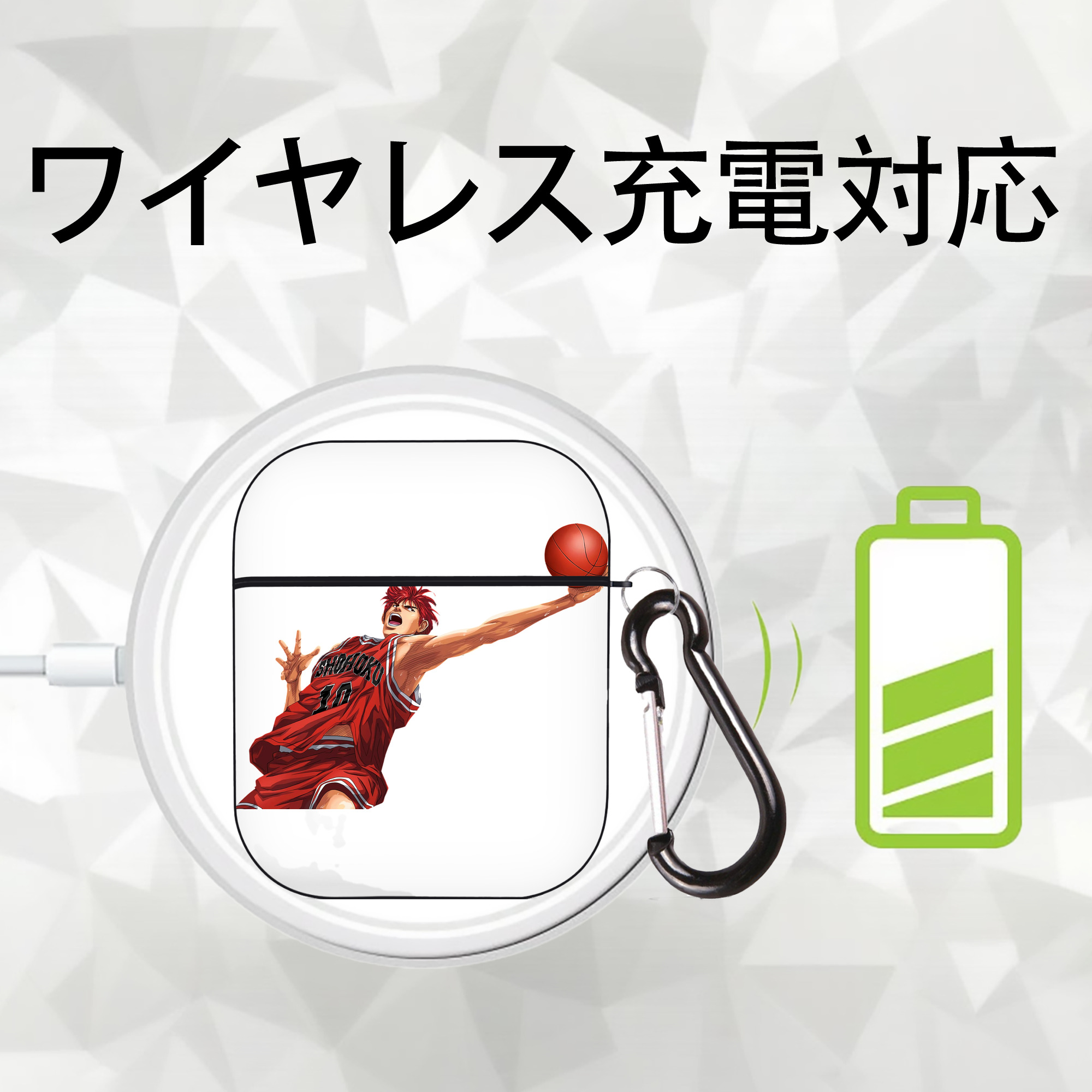 SLAM DUNK／スラムダンク AirPods 第2世代保護ケース ハードシェル ブラック 耐衝撃・防指紋・カラビナ付き