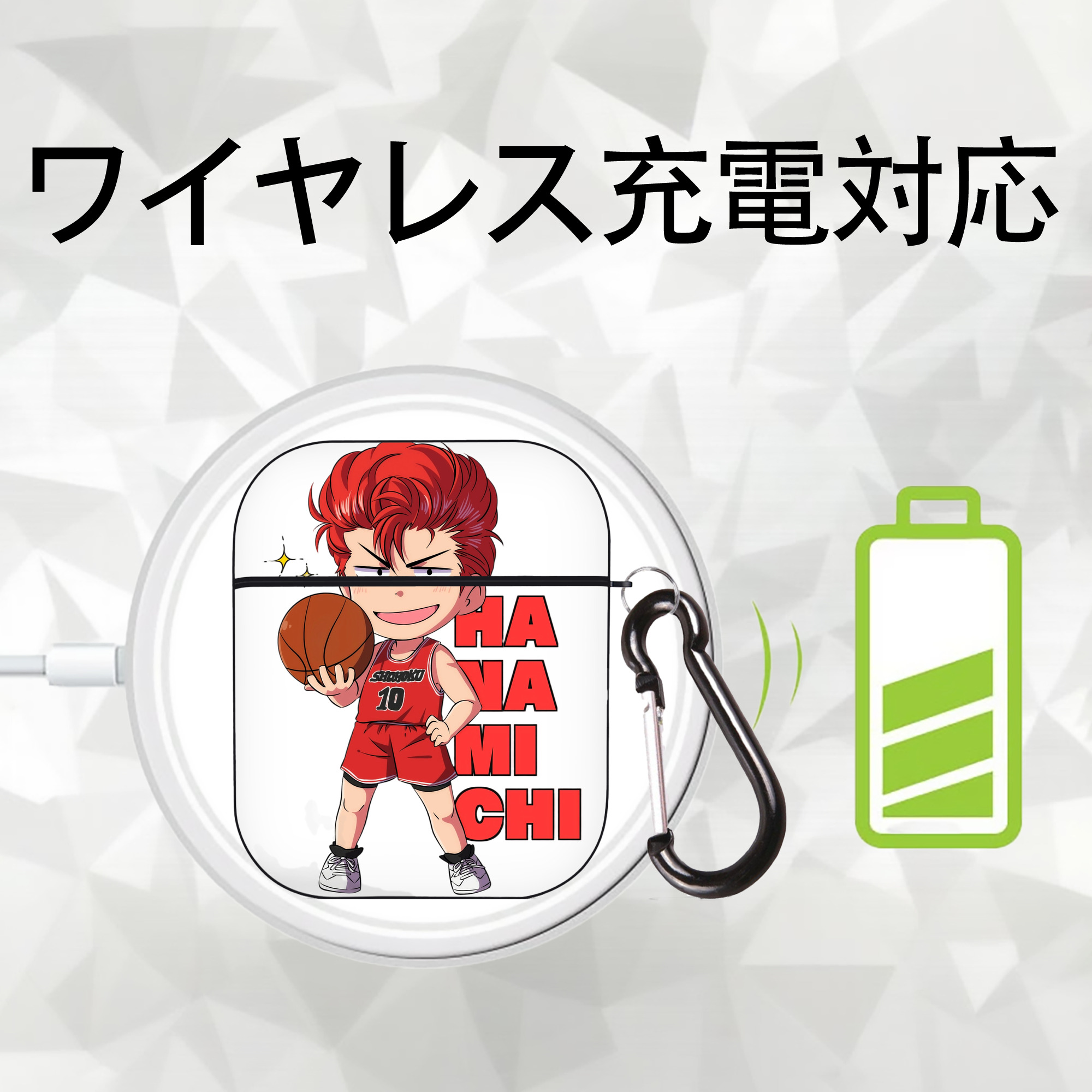 SLAM DUNK／スラムダンク AirPods 第2世代保護ケース ハードシェル ブラック 耐衝撃・防指紋・カラビナ付き