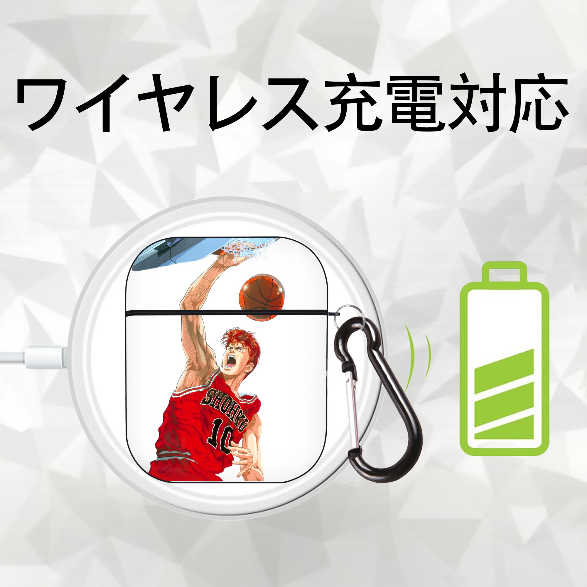 SLAM DUNK／スラムダンク AirPods 第2世代保護ケース ハードシェル ブラック 耐衝撃・防指紋・カラビナ付き