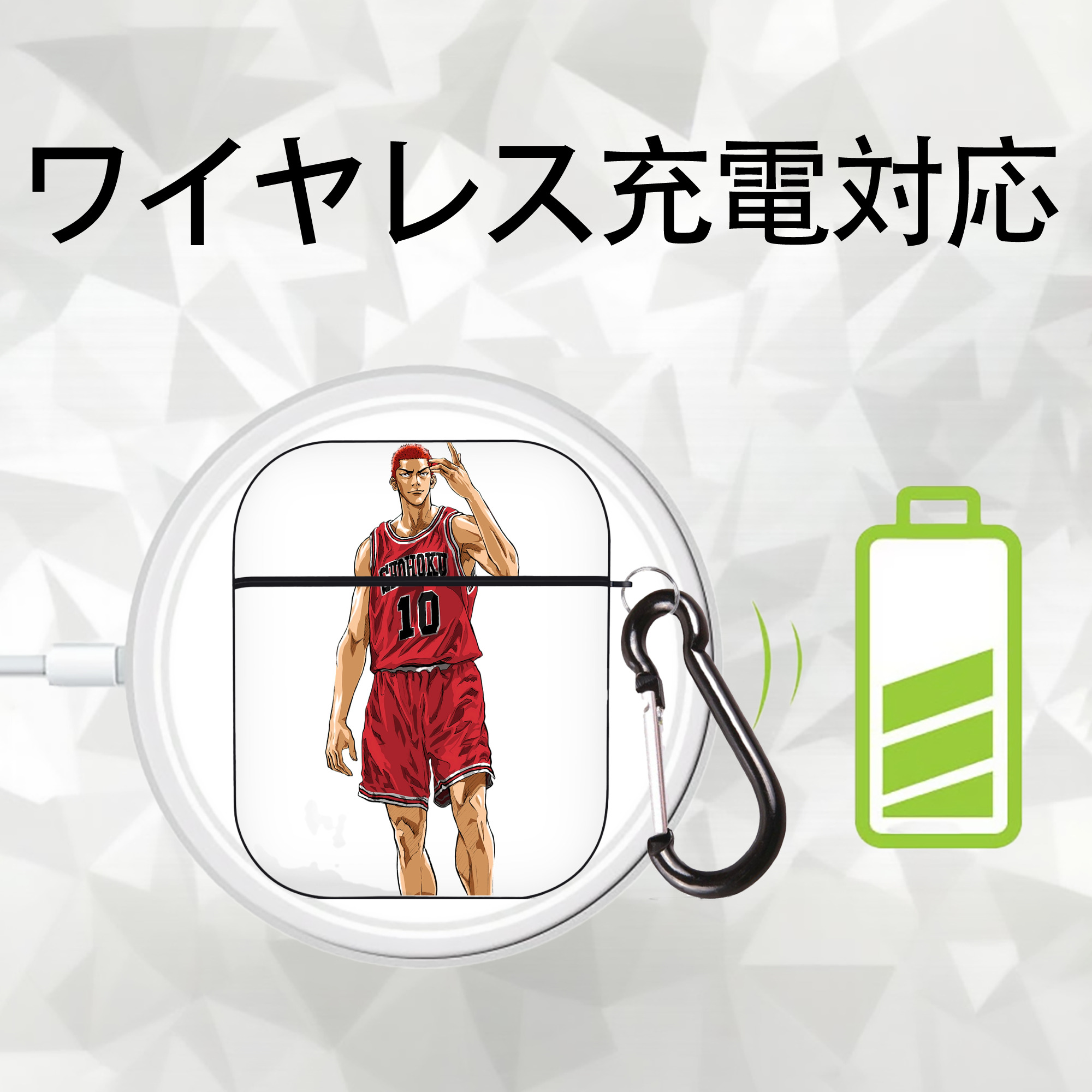SLAM DUNK／スラムダンク AirPods 第2世代保護ケース ハードシェル ブラック 耐衝撃・防指紋・カラビナ付き