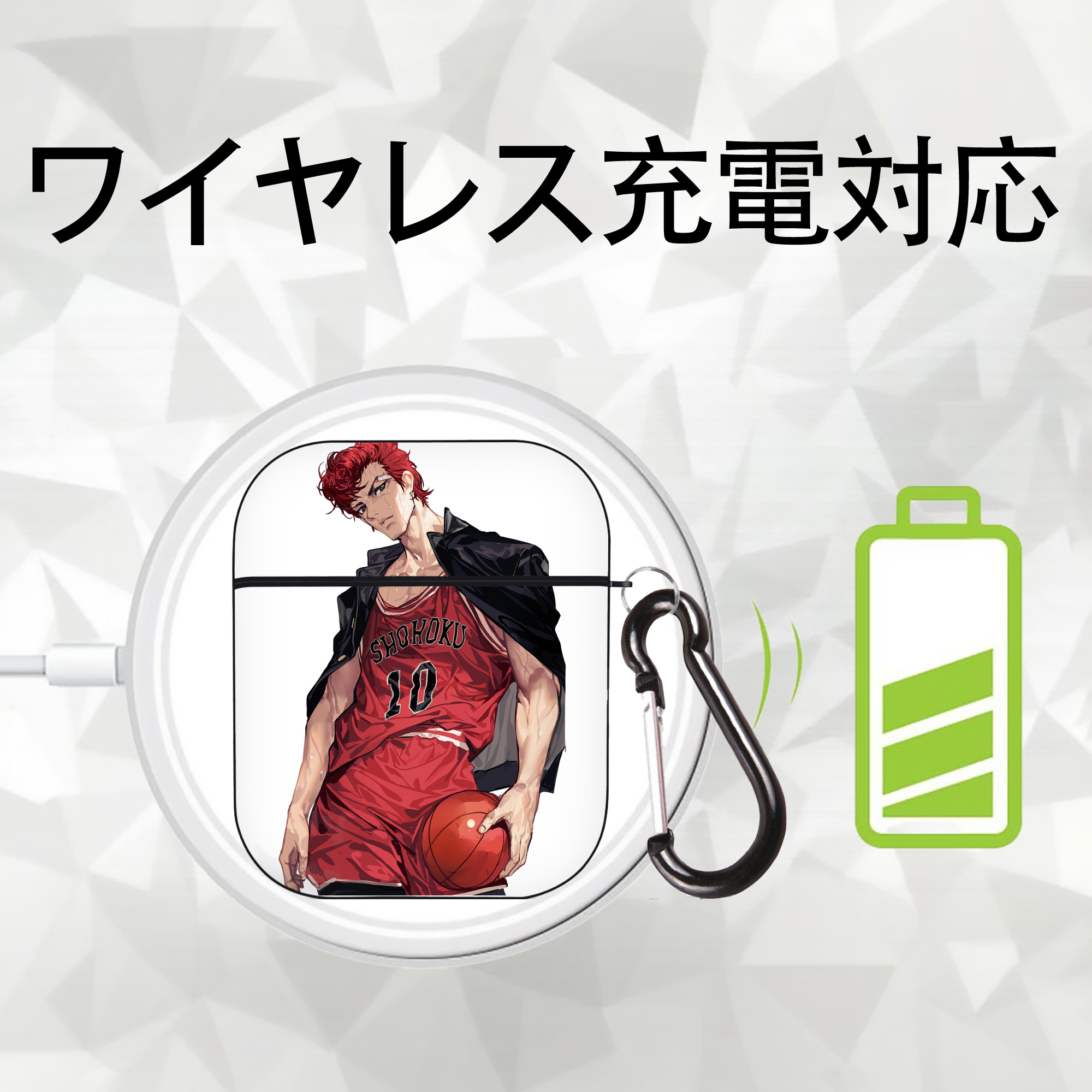SLAM DUNK／スラムダンク AirPods 第2世代保護ケース ハードシェル ブラック 耐衝撃・防指紋・カラビナ付き