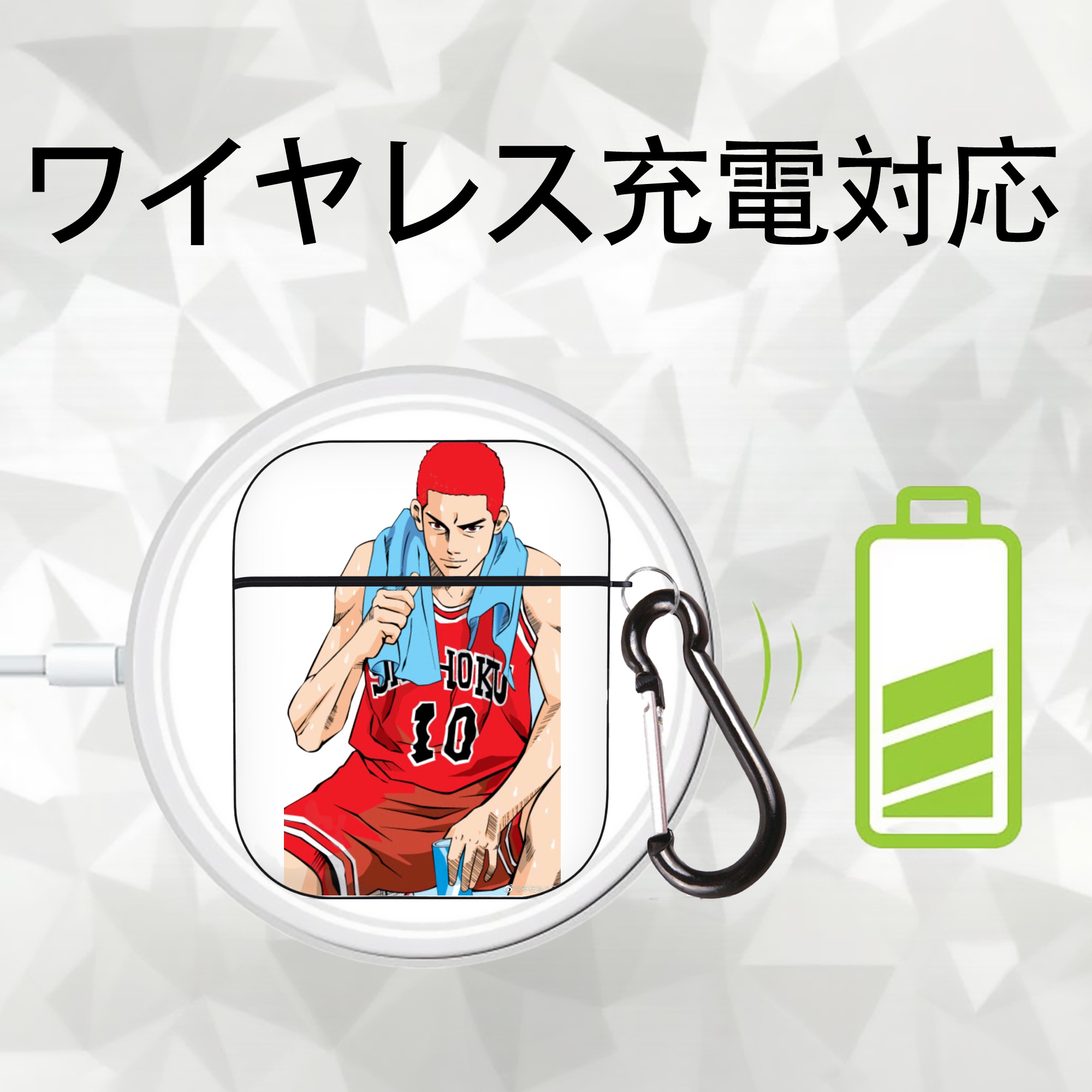 SLAM DUNK／スラムダンク AirPods 第2世代保護ケース ハードシェル ブラック 耐衝撃・防指紋・カラビナ付き