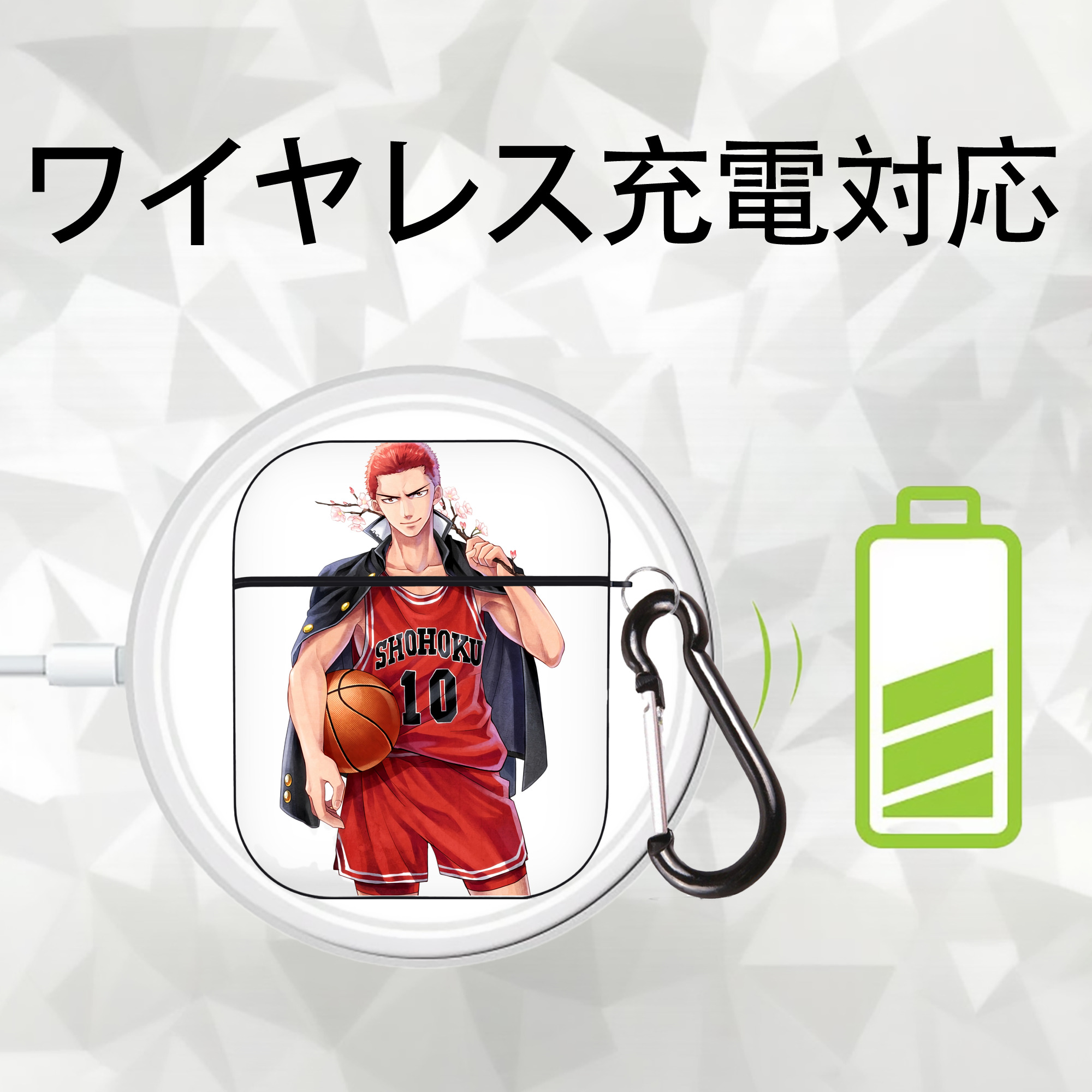 SLAM DUNK／スラムダンク AirPods 第2世代保護ケース ハードシェル ブラック 耐衝撃・防指紋・カラビナ付き