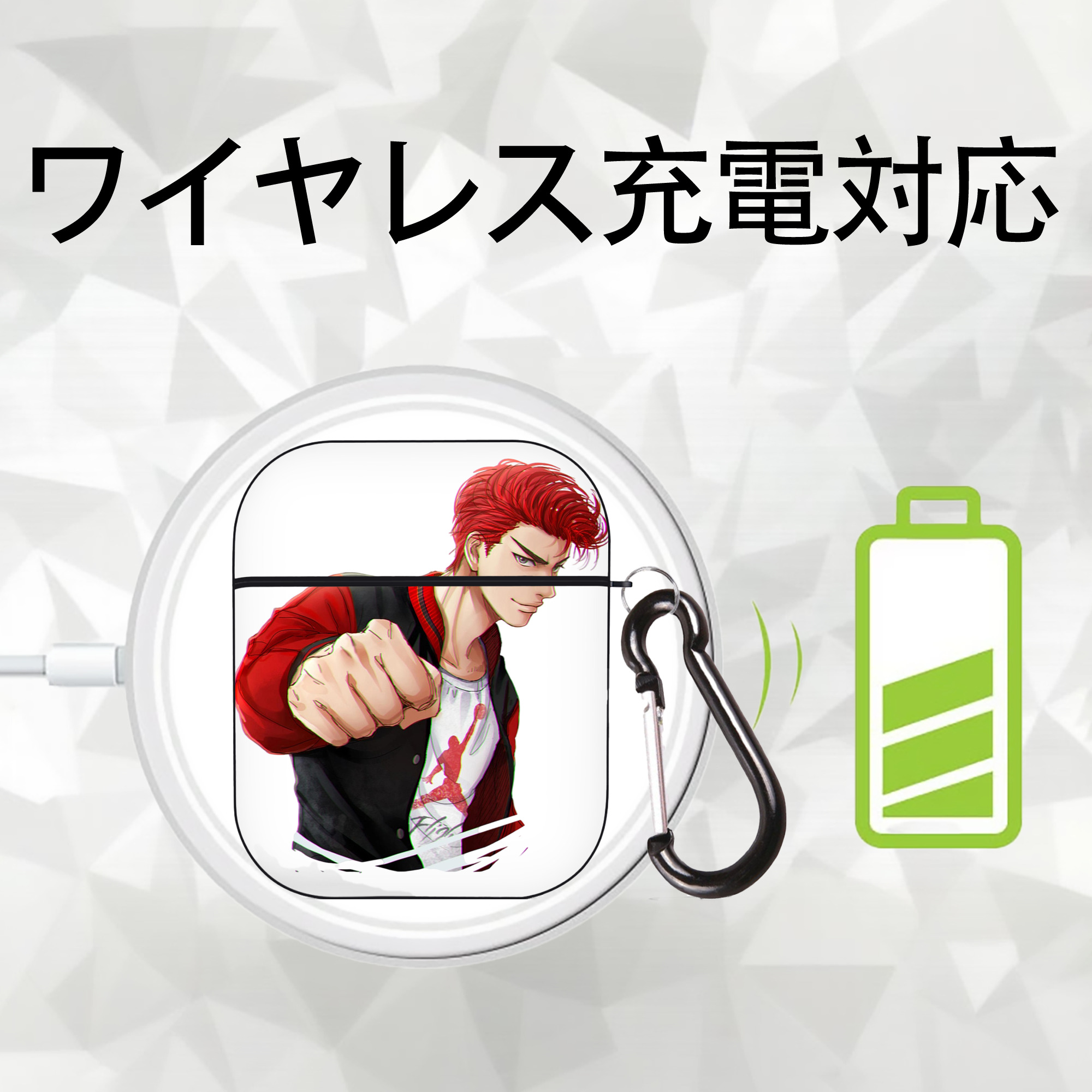 SLAM DUNK／スラムダンク AirPods 第2世代保護ケース ハードシェル ブラック 耐衝撃・防指紋・カラビナ付き