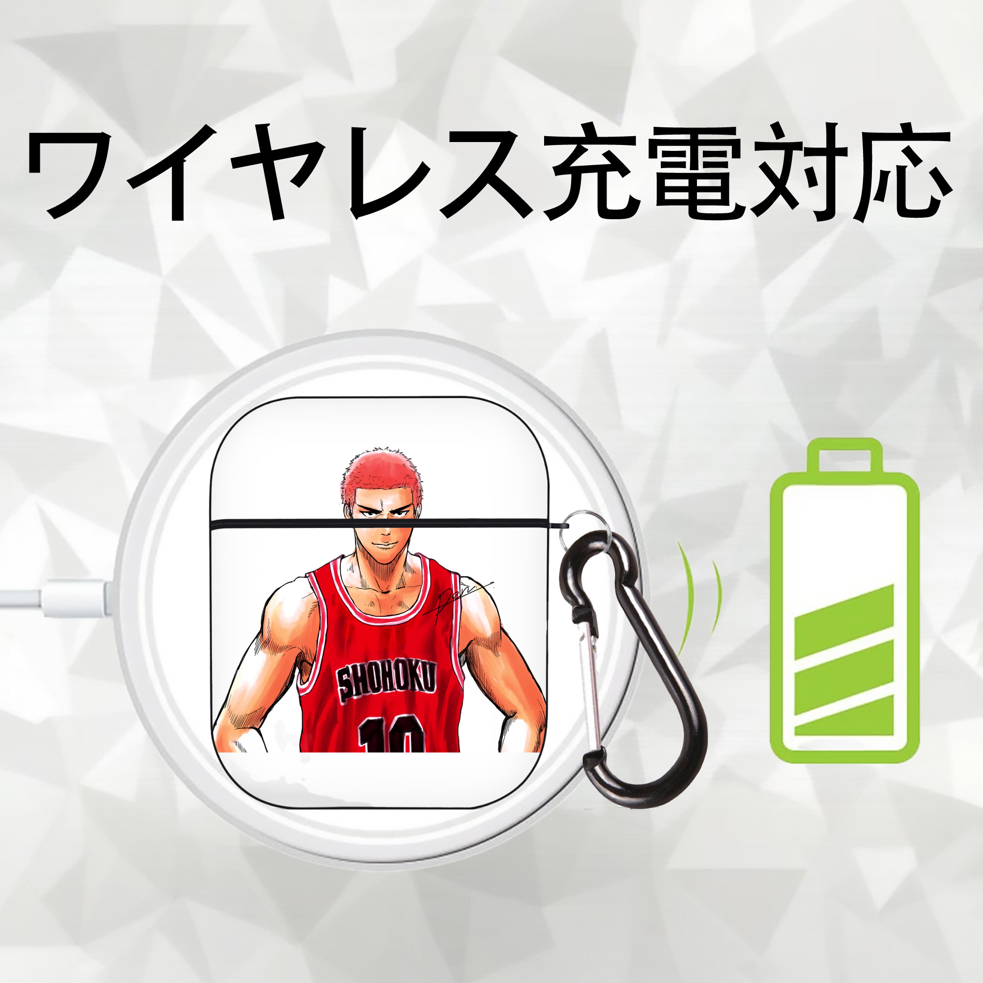 SLAM DUNK／スラムダンク AirPods 第2世代保護ケース ハードシェル ブラック 耐衝撃・防指紋・カラビナ付き