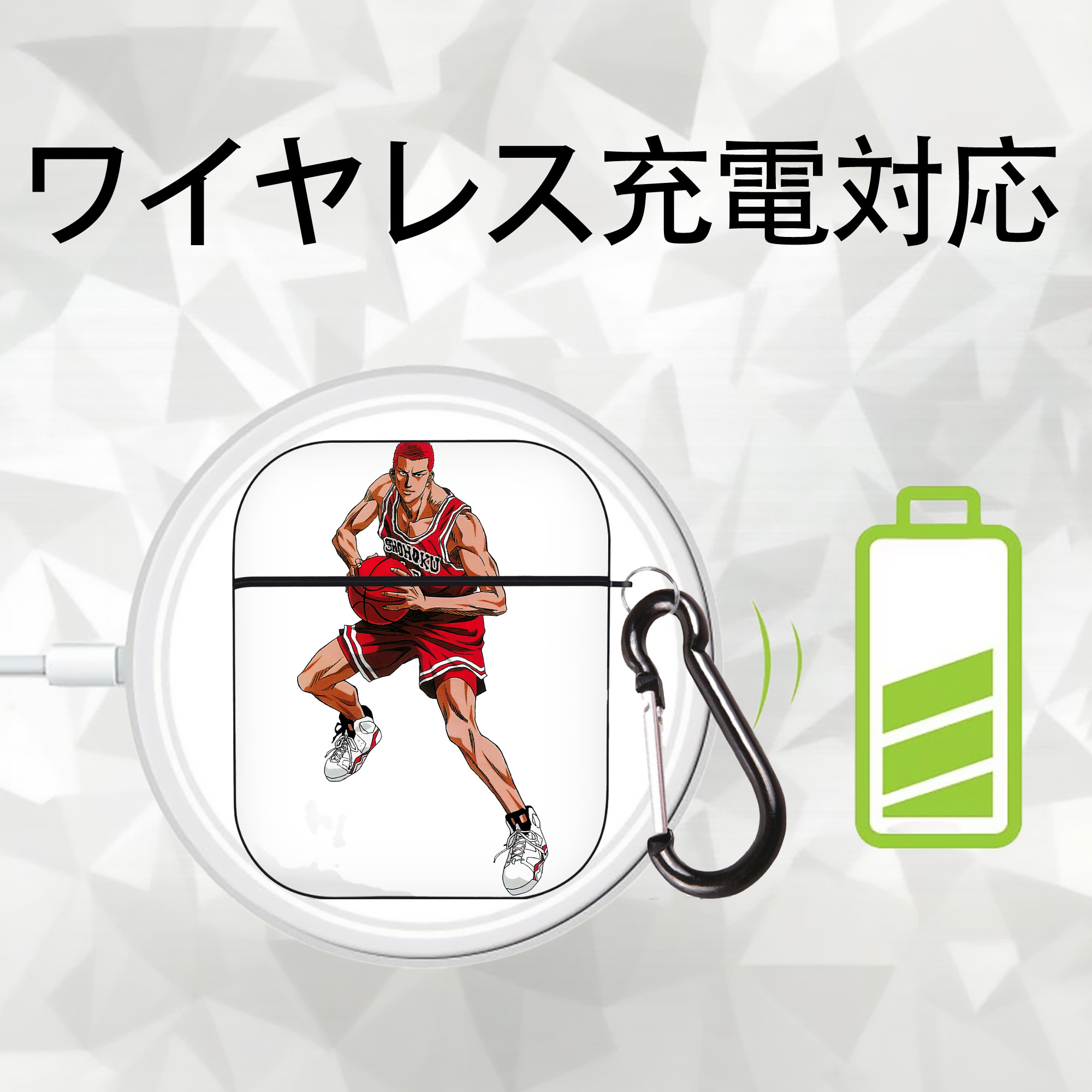 SLAM DUNK／スラムダンク AirPods 第2世代保護ケース ハードシェル ブラック 耐衝撃・防指紋・カラビナ付き