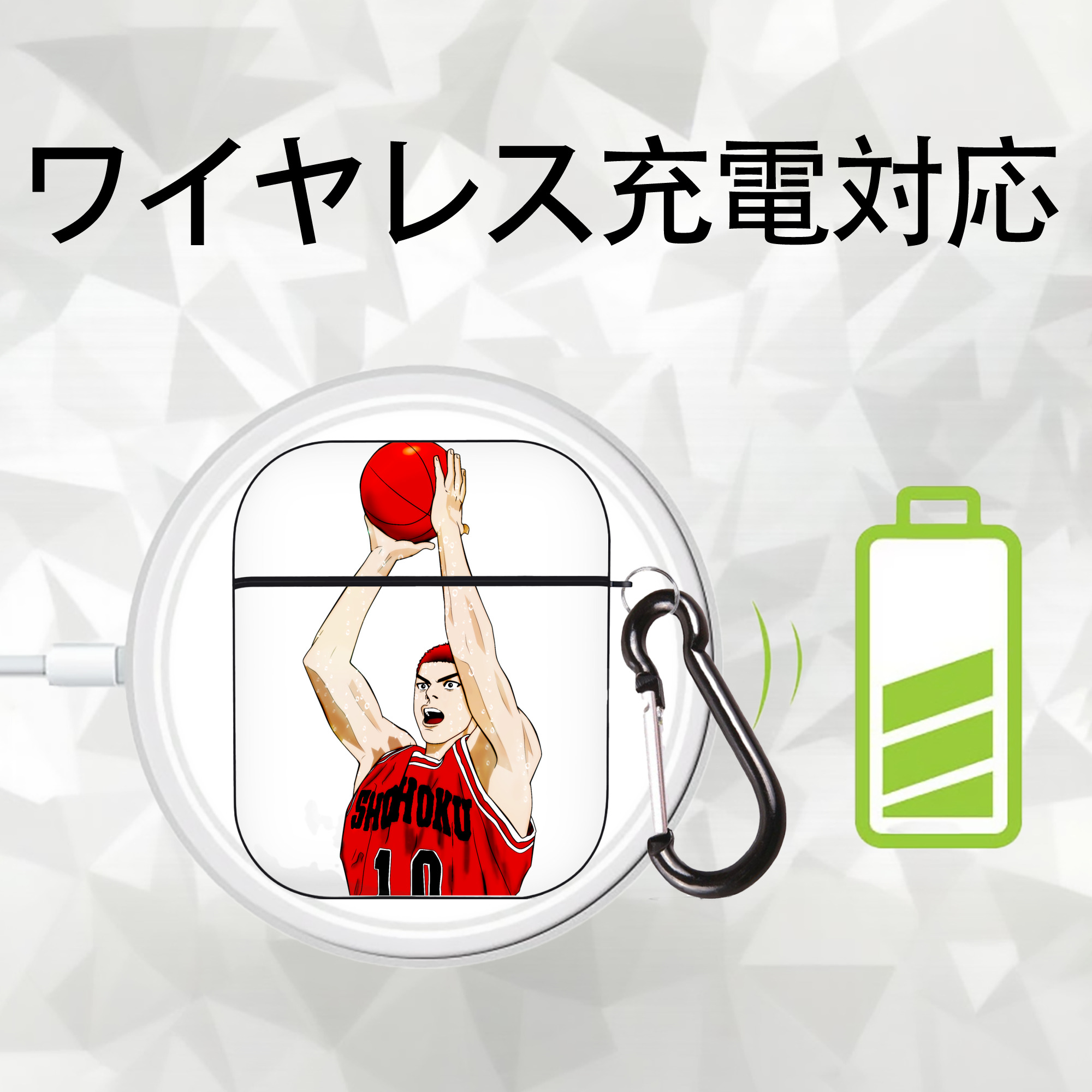 SLAM DUNK／スラムダンク AirPods 第2世代保護ケース ハードシェル ブラック 耐衝撃・防指紋・カラビナ付き