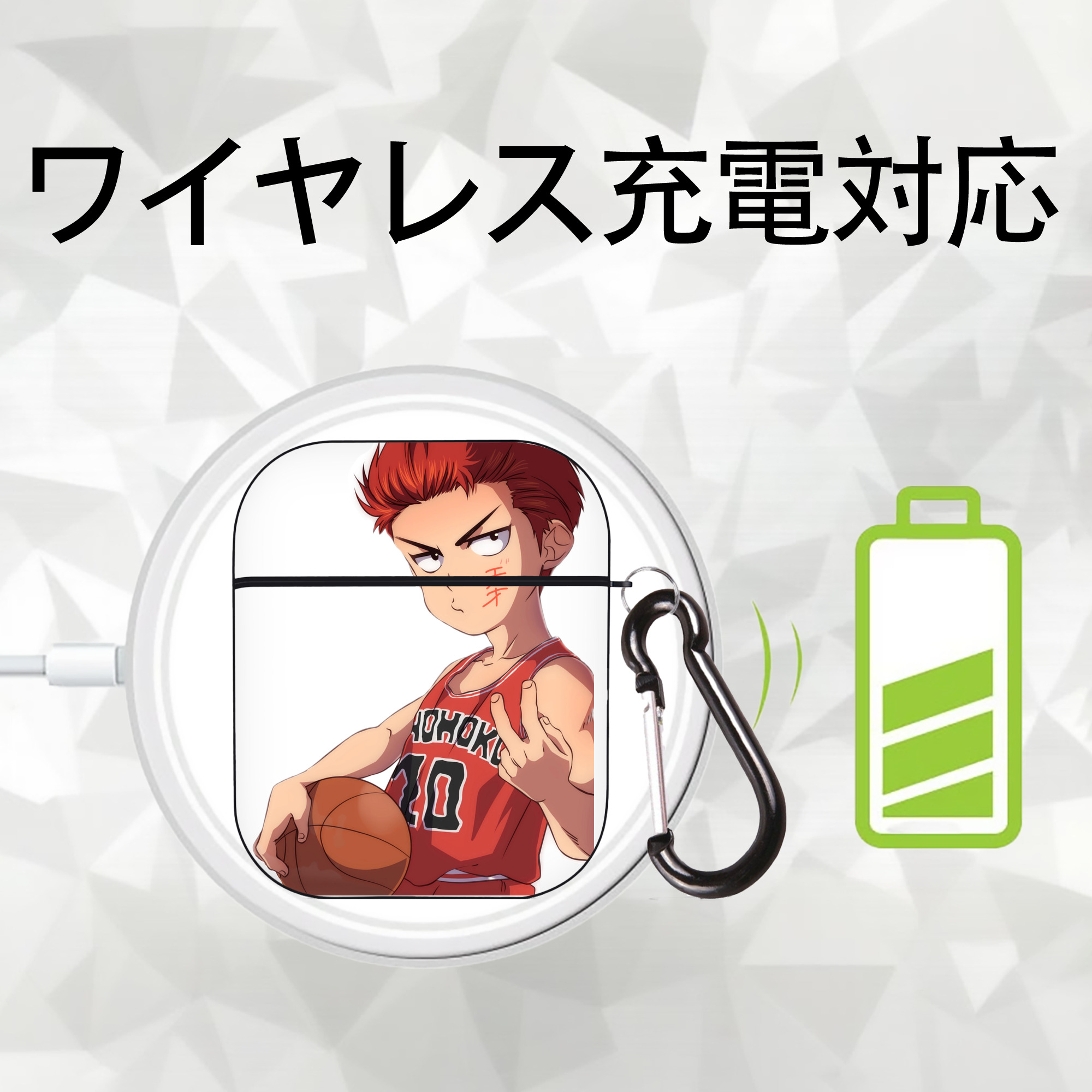 SLAM DUNK／スラムダンク AirPods 第2世代保護ケース ハードシェル ブラック 耐衝撃・防指紋・カラビナ付き
