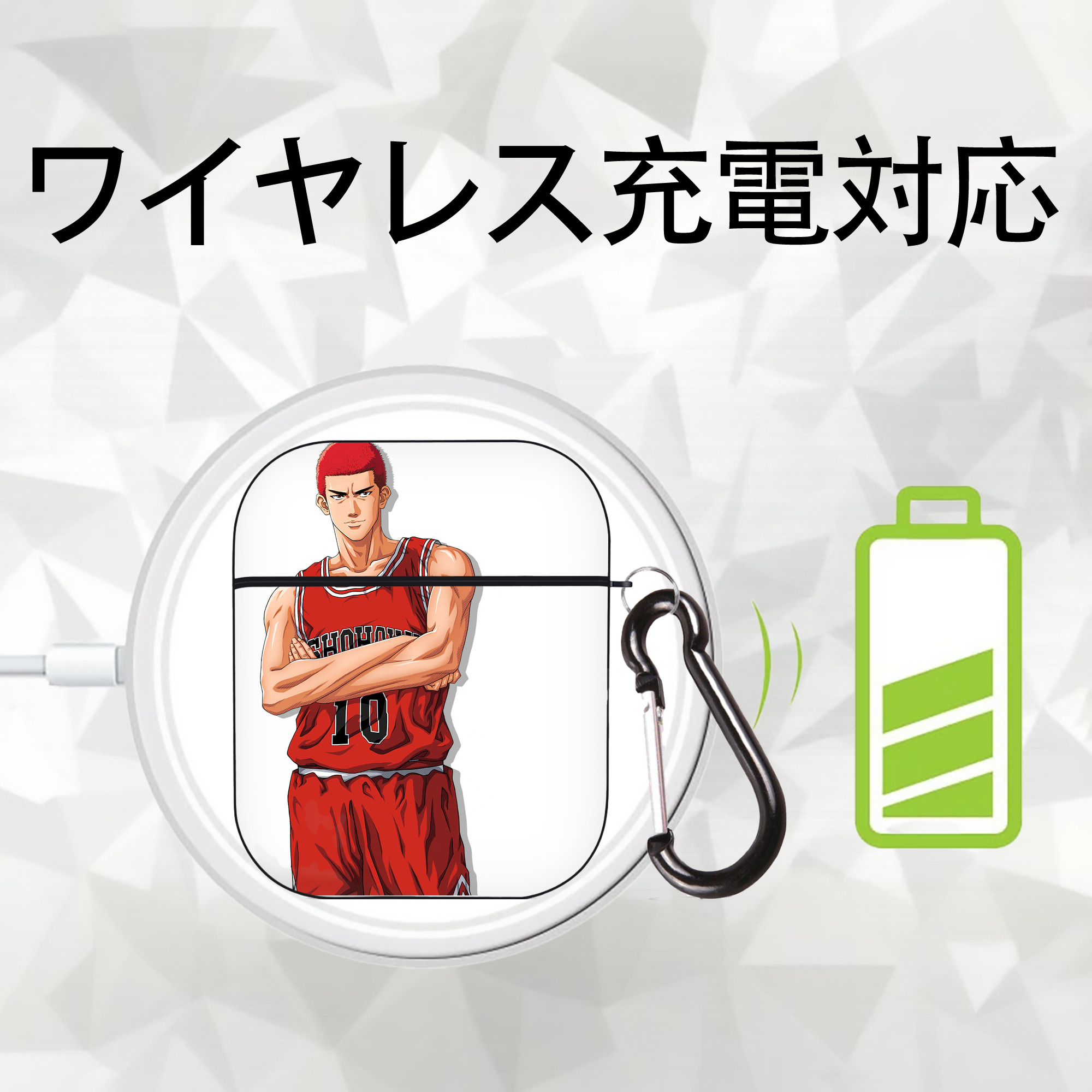 SLAM DUNK／スラムダンク AirPods 第2世代保護ケース ハードシェル ブラック 耐衝撃・防指紋・カラビナ付き