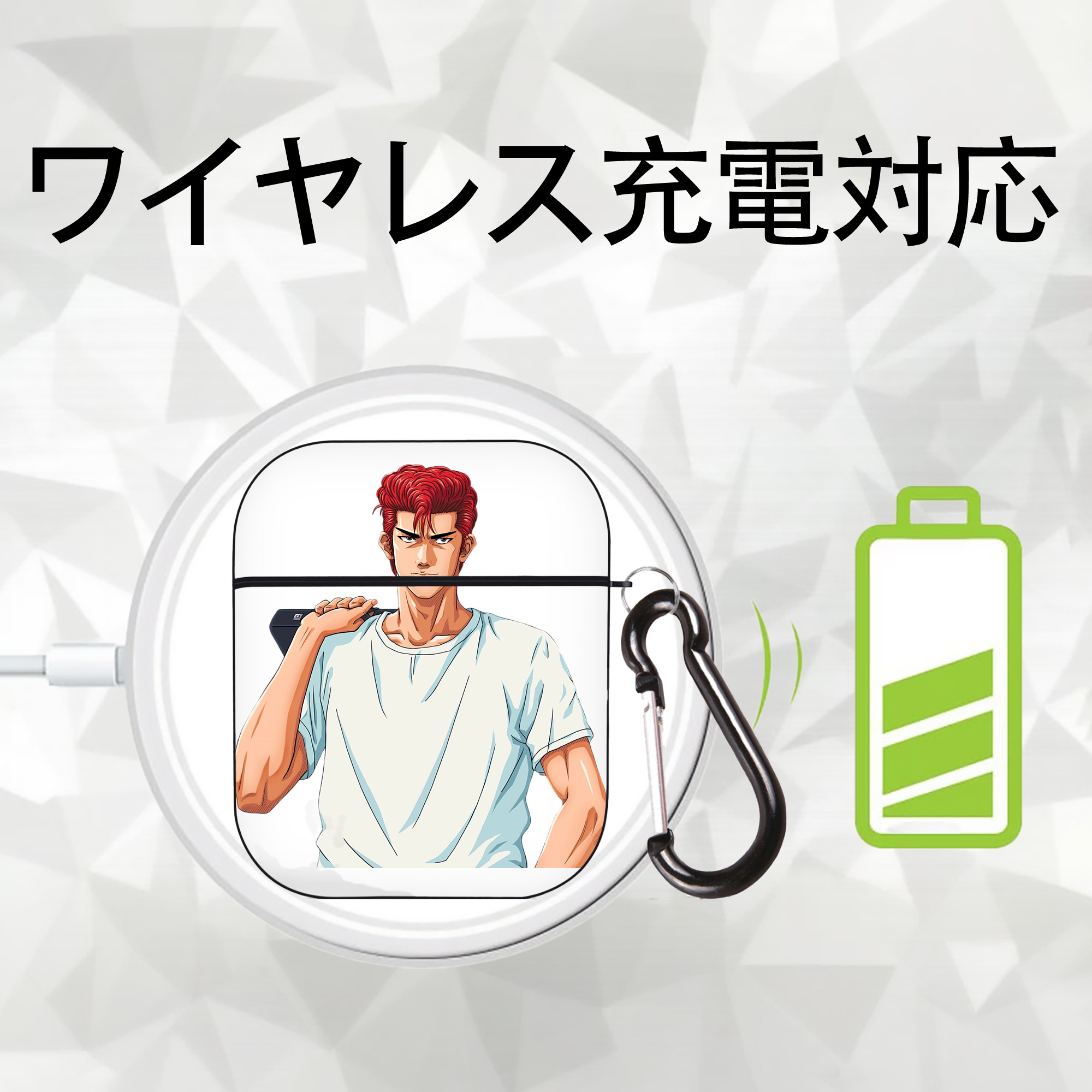 SLAM DUNK／スラムダンク AirPods 第2世代保護ケース ハードシェル ブラック 耐衝撃・防指紋・カラビナ付き