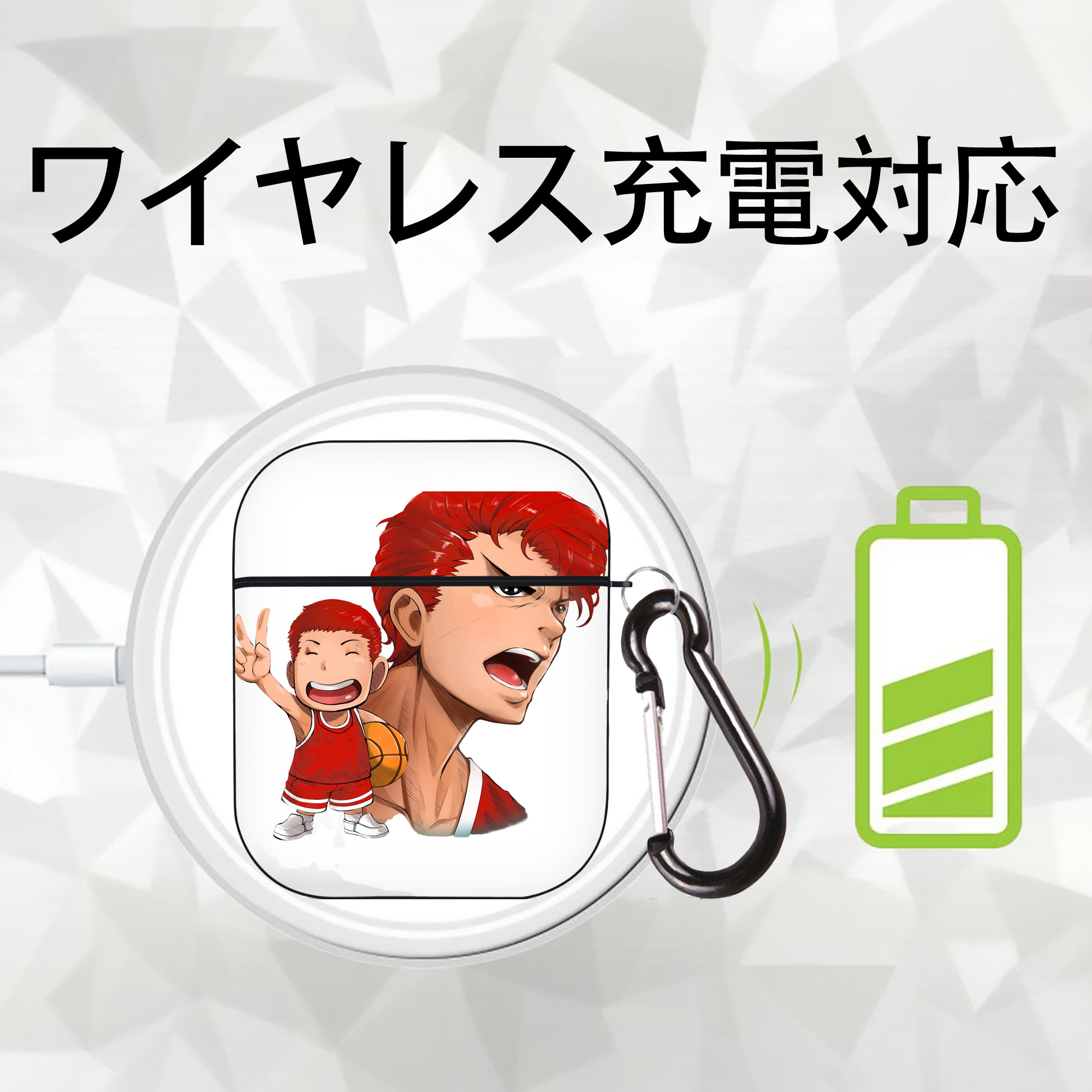 SLAM DUNK／スラムダンク AirPods 第2世代保護ケース ハードシェル ブラック 耐衝撃・防指紋・カラビナ付き