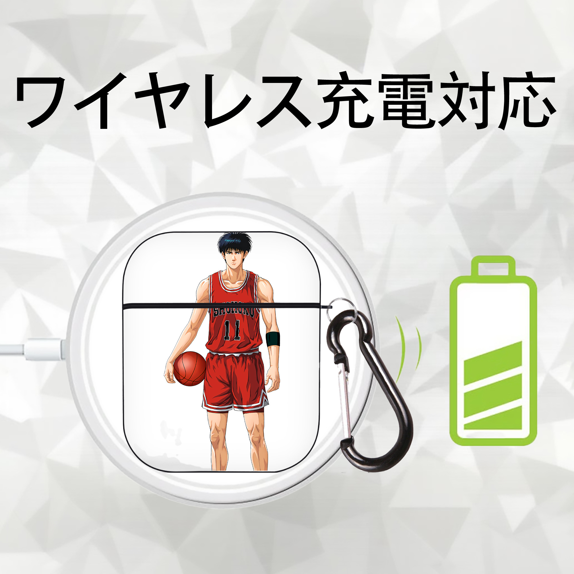 SLAM DUNK／スラムダンク AirPods 第2世代保護ケース ハードシェル ブラック 耐衝撃・防指紋・カラビナ付き