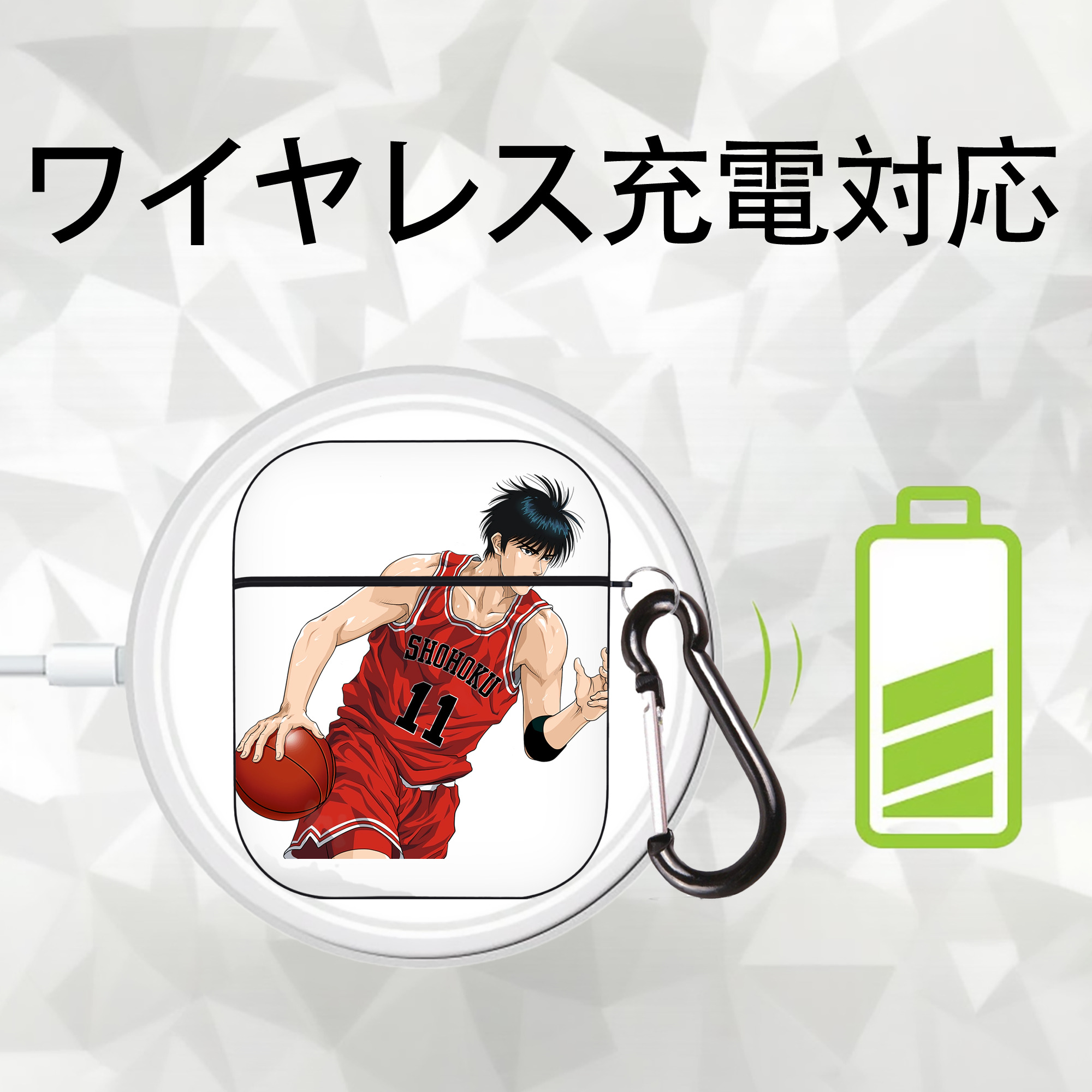 SLAM DUNK／スラムダンク AirPods 第2世代保護ケース ハードシェル ブラック 耐衝撃・防指紋・カラビナ付き