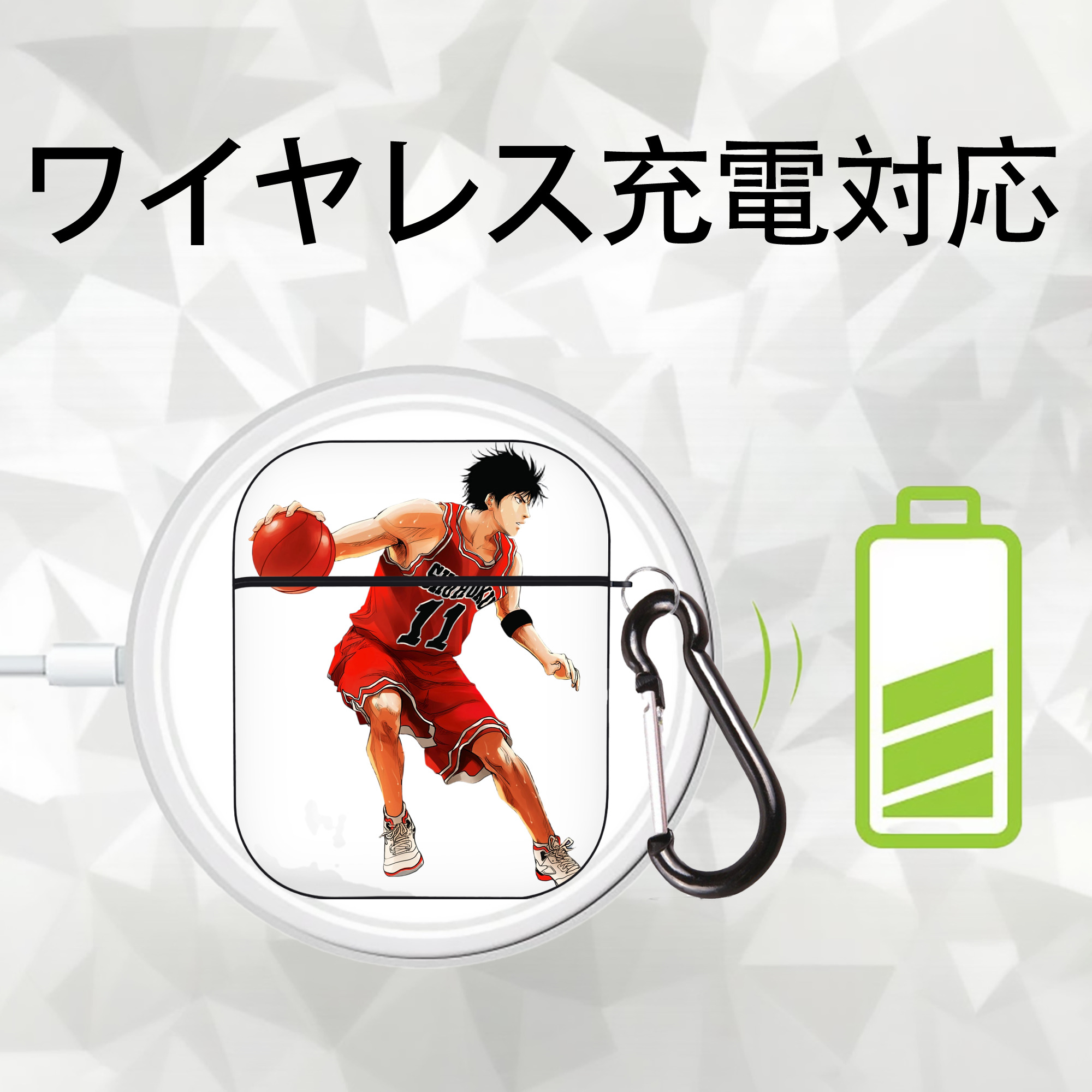SLAM DUNK／スラムダンク AirPods 第2世代保護ケース ハードシェル ブラック 耐衝撃・防指紋・カラビナ付き