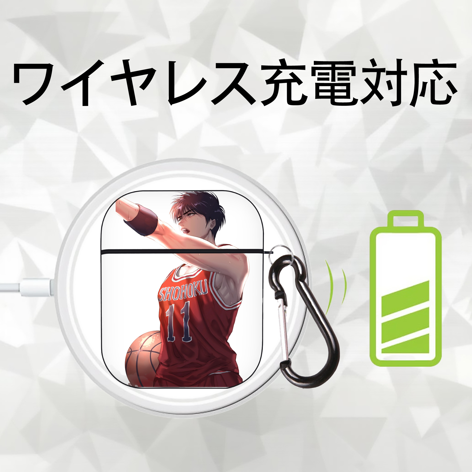 SLAM DUNK／スラムダンク AirPods 第2世代保護ケース ハードシェル ブラック 耐衝撃・防指紋・カラビナ付き