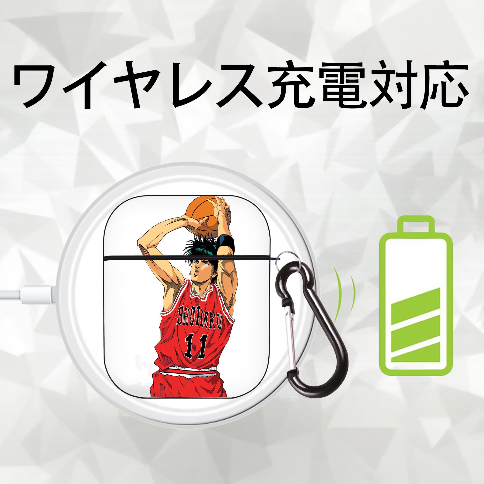 SLAM DUNK／スラムダンク AirPods 第2世代保護ケース ハードシェル ブラック 耐衝撃・防指紋・カラビナ付き