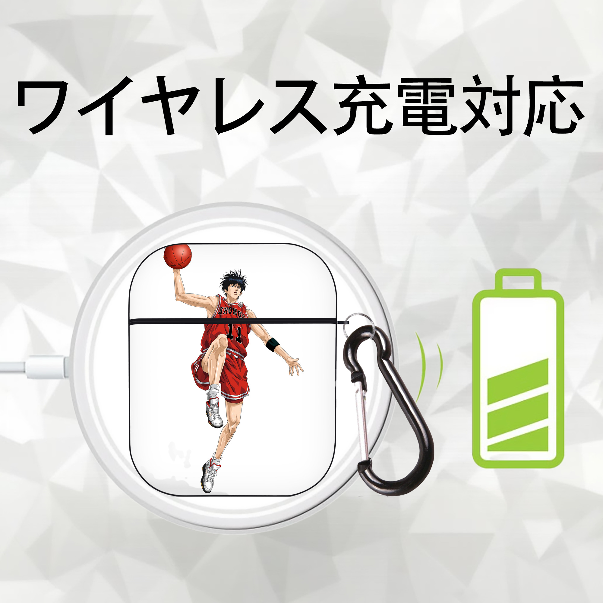 SLAM DUNK／スラムダンク AirPods 第2世代保護ケース ハードシェル ブラック 耐衝撃・防指紋・カラビナ付き