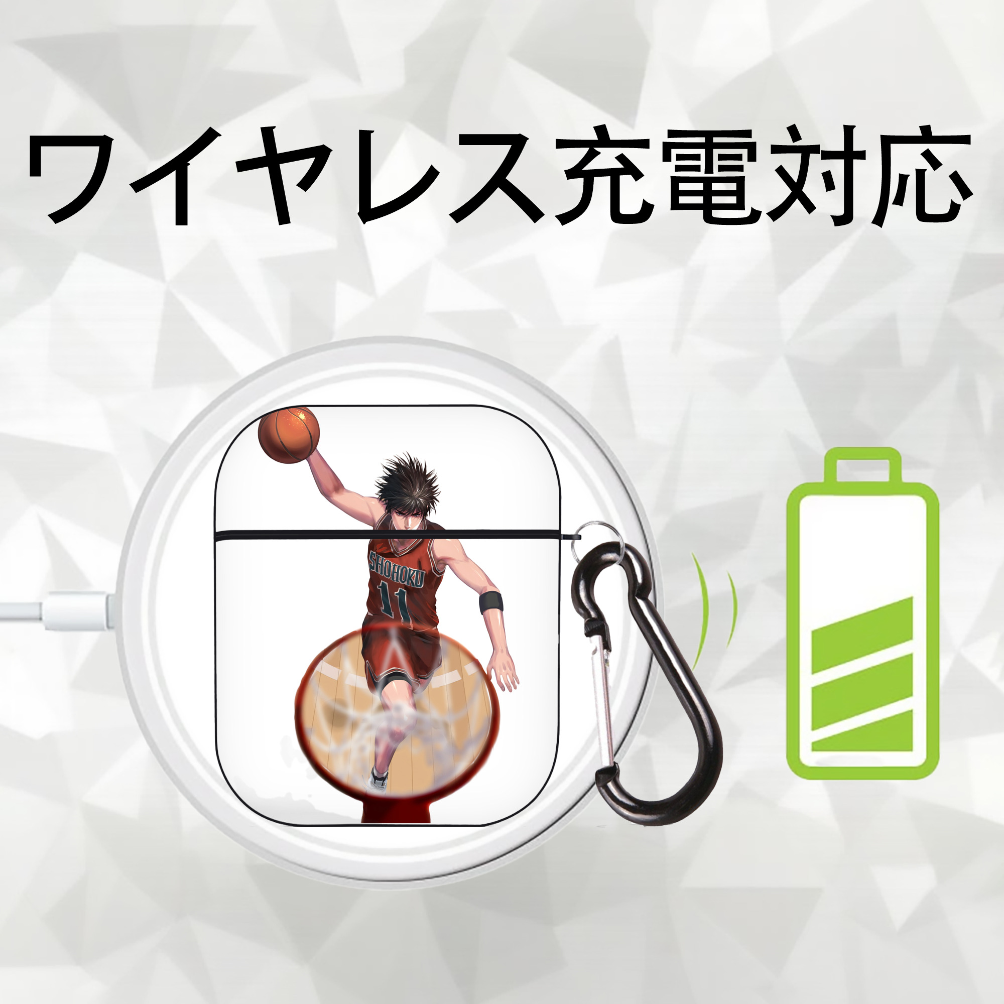 SLAM DUNK／スラムダンク AirPods 第2世代保護ケース ハードシェル ブラック 耐衝撃・防指紋・カラビナ付き