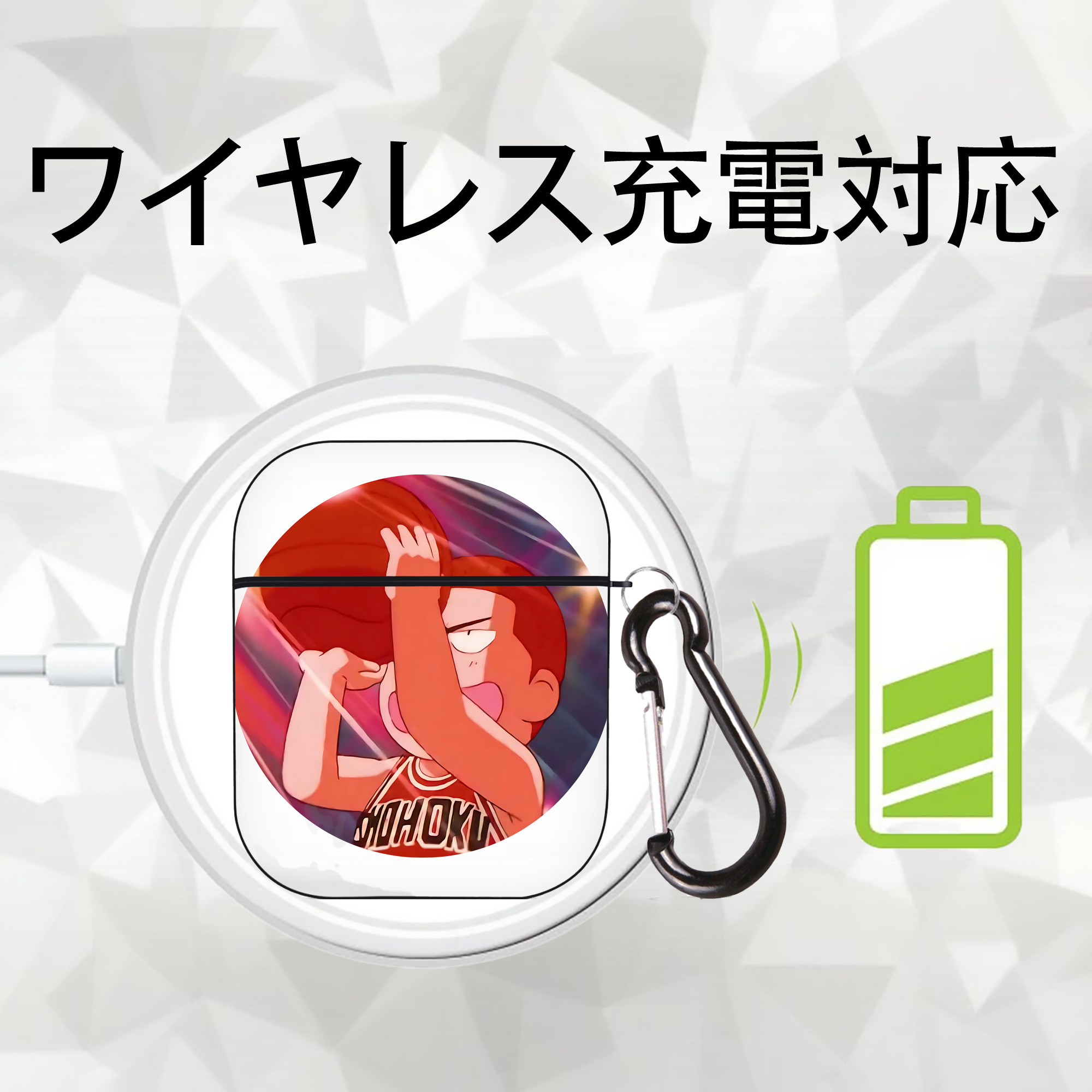 SLAM DUNK／スラムダンク AirPods 第2世代保護ケース ハードシェル ブラック 耐衝撃・防指紋・カラビナ付き