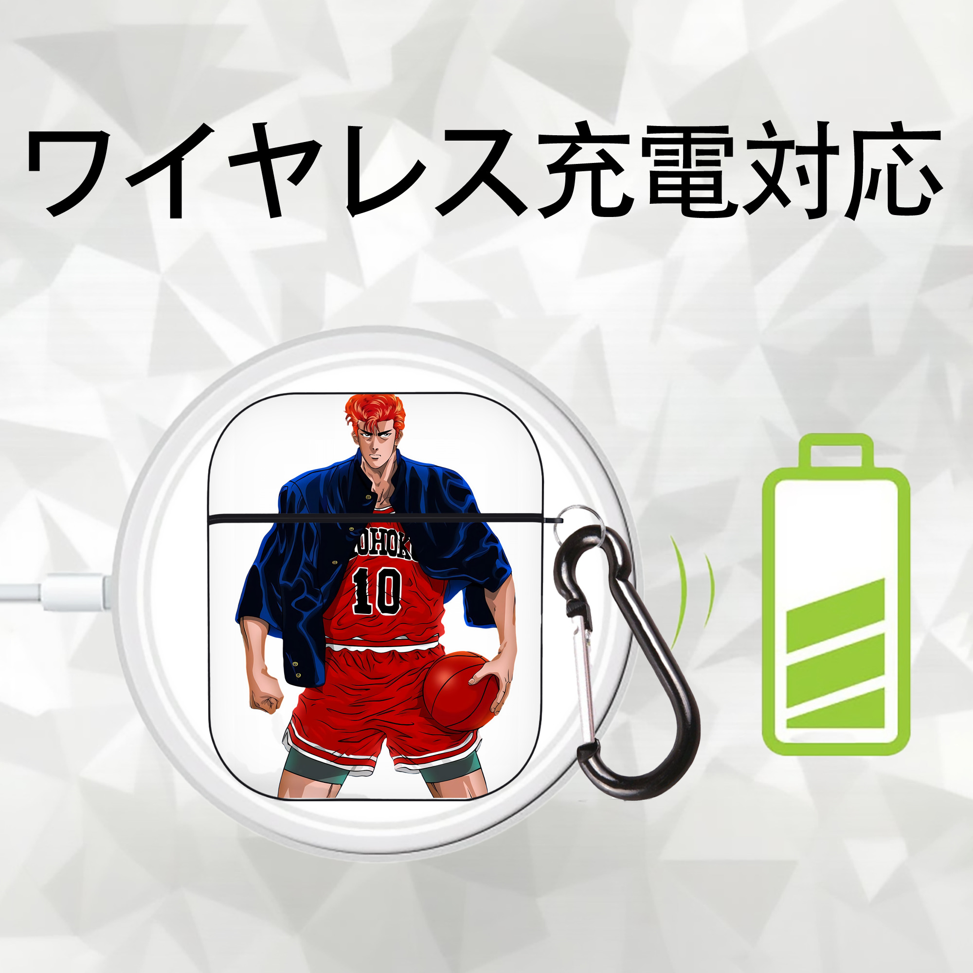 SLAM DUNK／スラムダンク AirPods 第2世代保護ケース ハードシェル ブラック 耐衝撃・防指紋・カラビナ付き