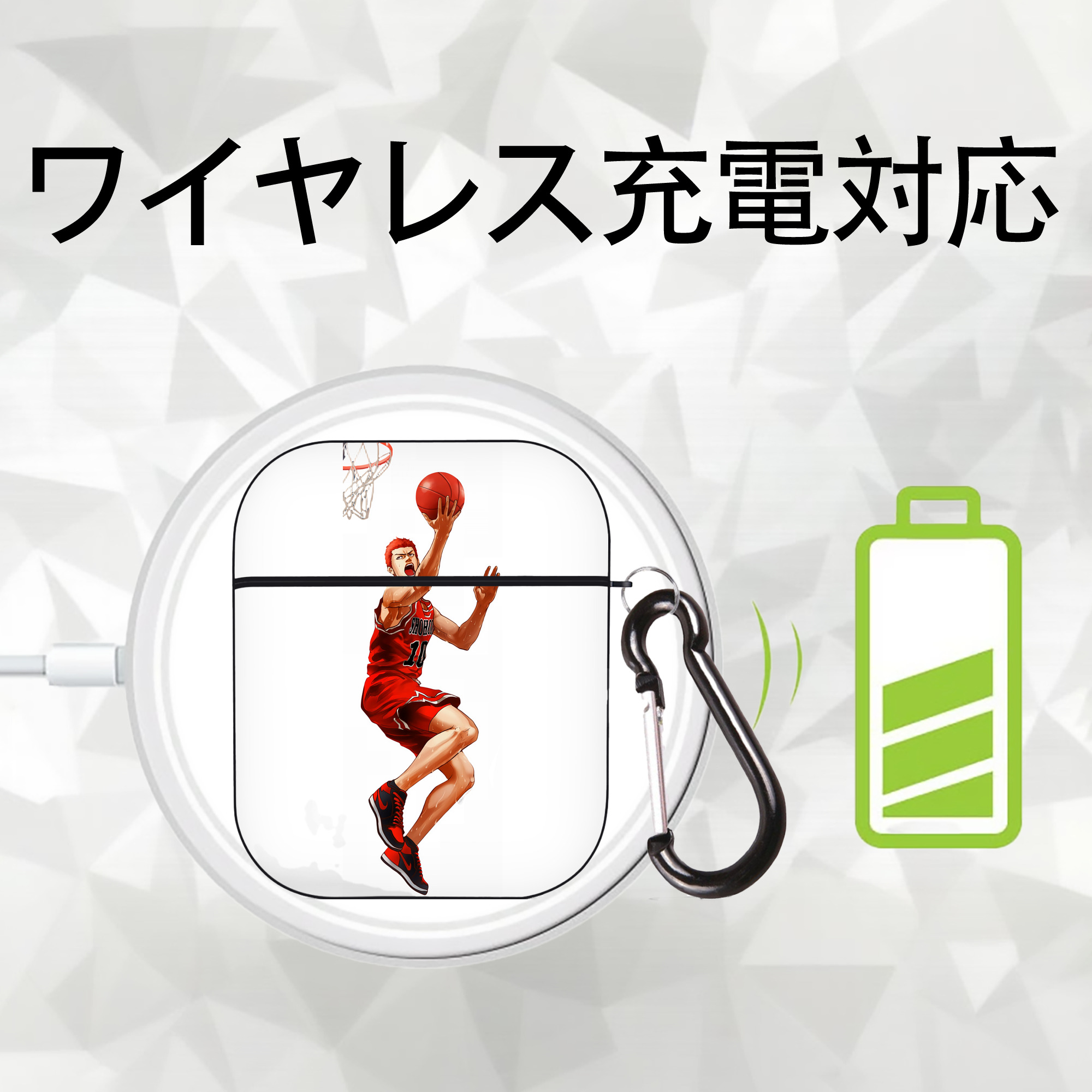 SLAM DUNK／スラムダンク AirPods 第2世代保護ケース ハードシェル ブラック 耐衝撃・防指紋・カラビナ付き