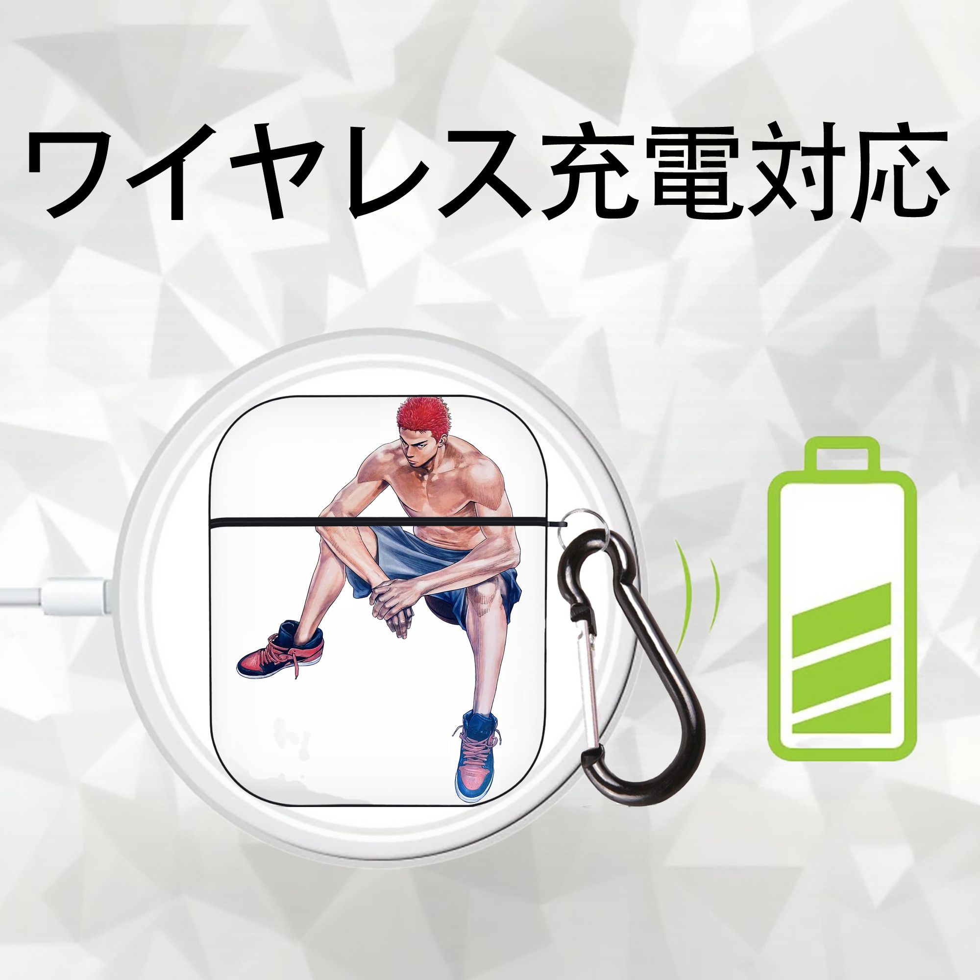SLAM DUNK／スラムダンク AirPods 第2世代保護ケース ハードシェル ブラック 耐衝撃・防指紋・カラビナ付き