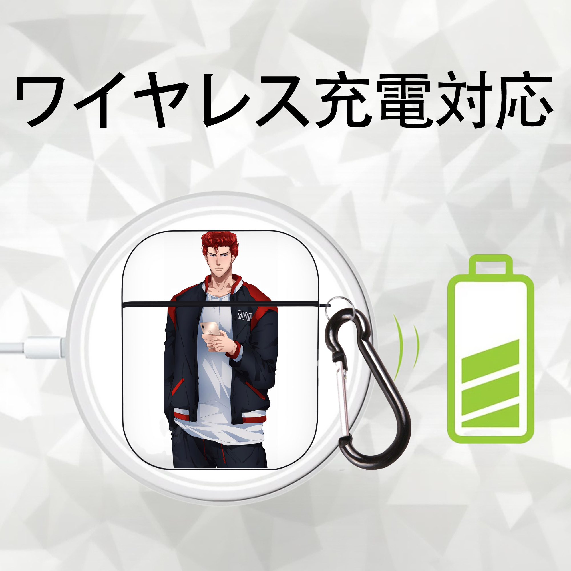 SLAM DUNK／スラムダンク AirPods 第2世代保護ケース ハードシェル ブラック 耐衝撃・防指紋・カラビナ付き
