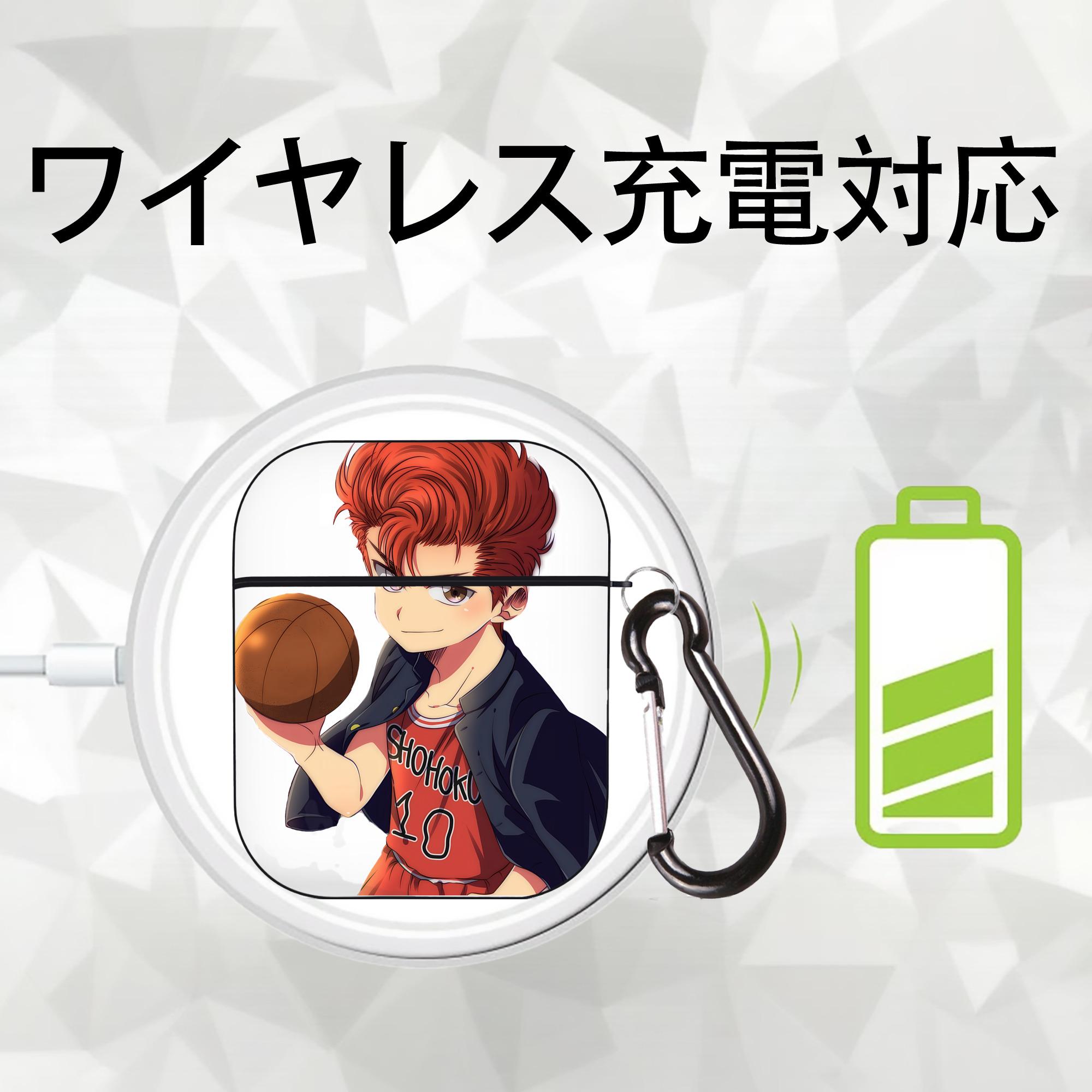 SLAM DUNK／スラムダンク AirPods 第2世代保護ケース ハードシェル ブラック 耐衝撃・防指紋・カラビナ付き