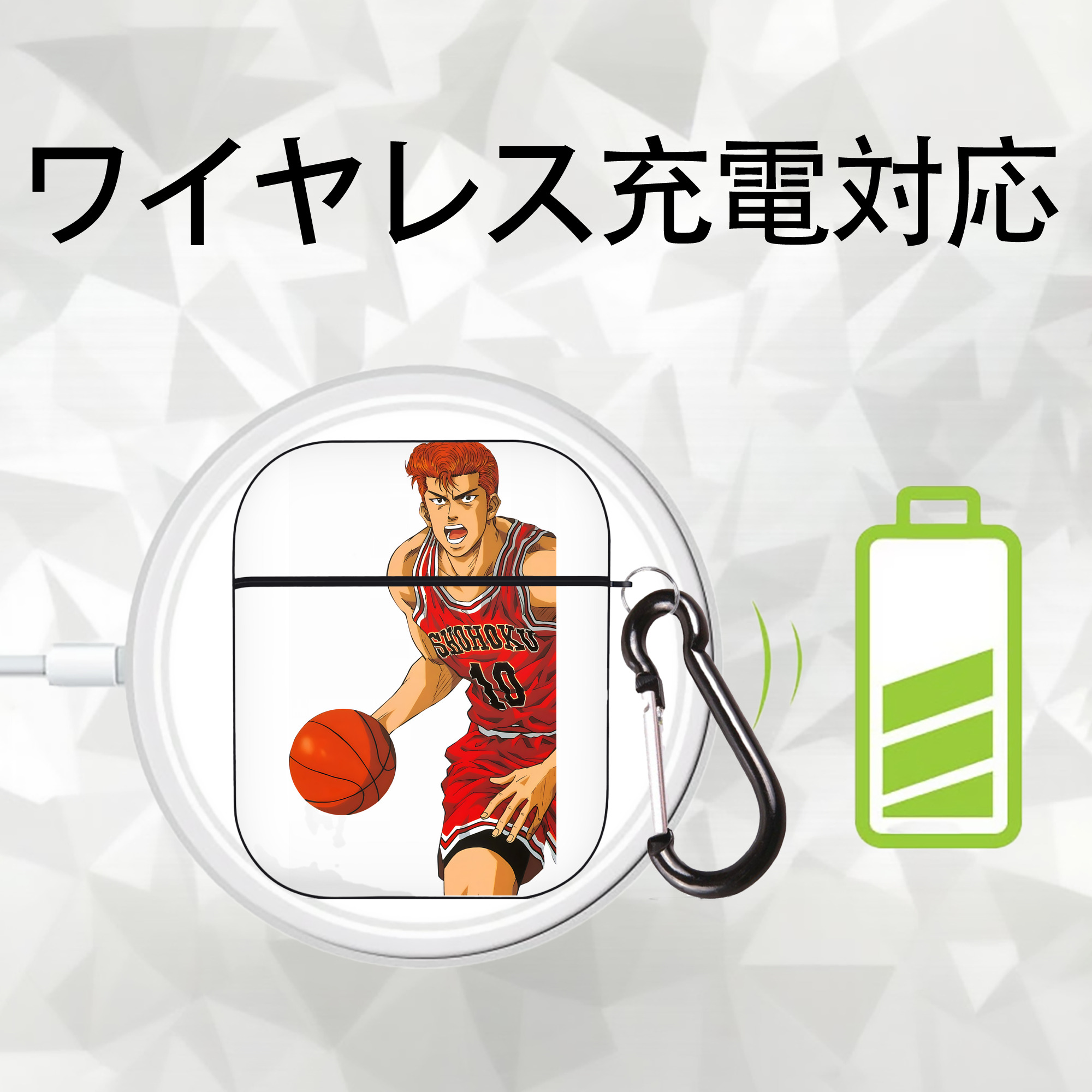 SLAM DUNK／スラムダンク AirPods 第2世代保護ケース ハードシェル ブラック 耐衝撃・防指紋・カラビナ付き