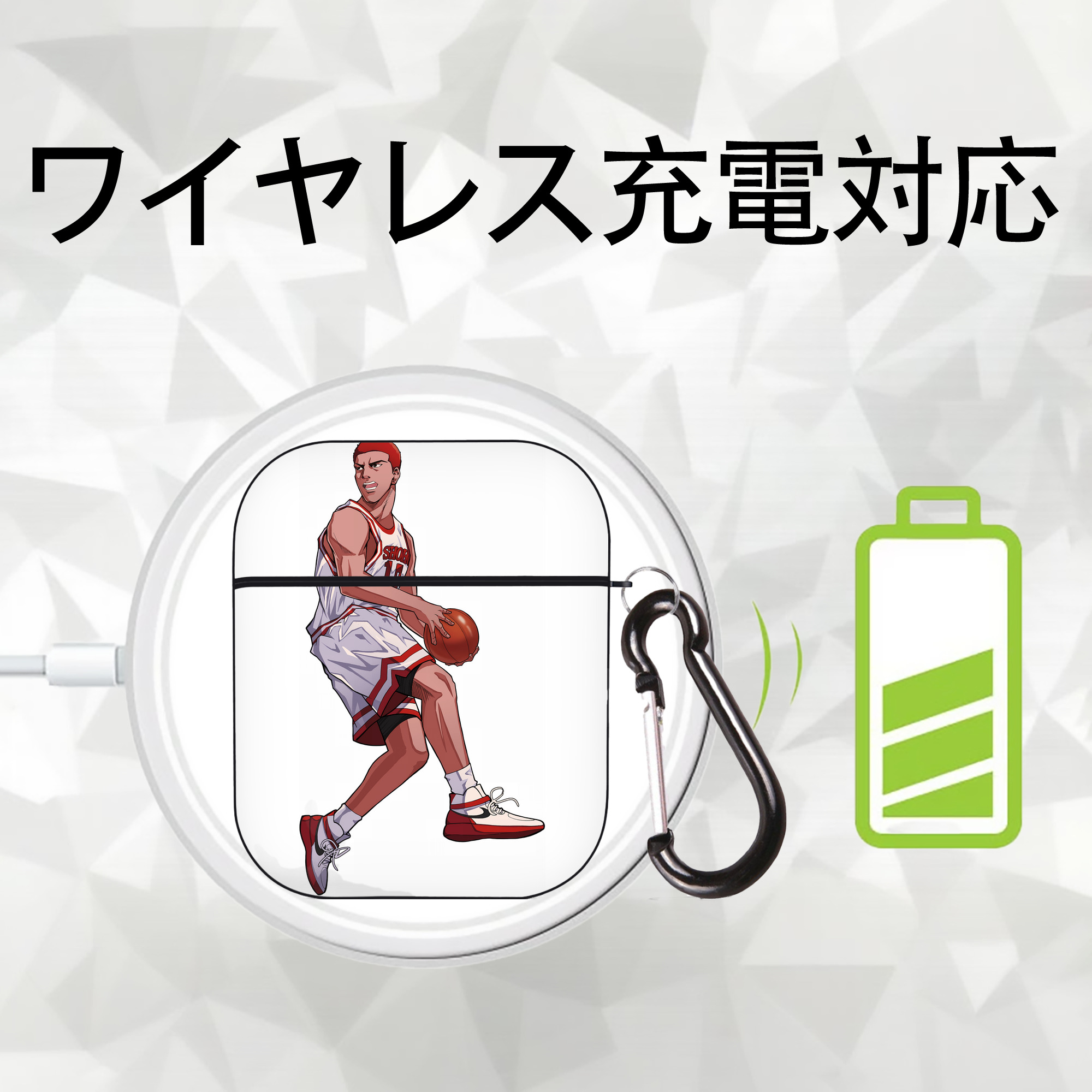 SLAM DUNK／スラムダンク AirPods 第2世代保護ケース ハードシェル ブラック 耐衝撃・防指紋・カラビナ付き