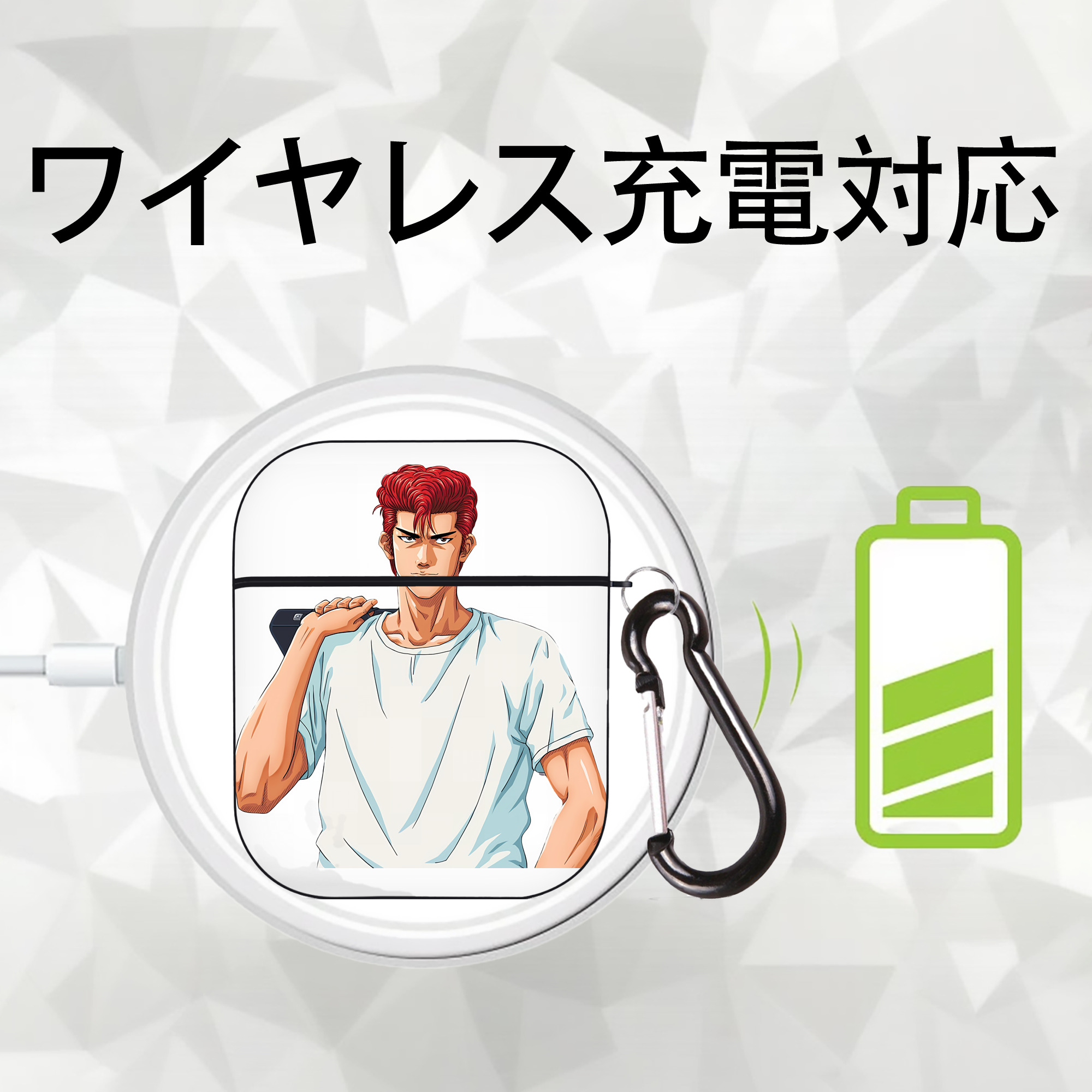 SLAM DUNK／スラムダンク AirPods 第2世代保護ケース ハードシェル ブラック 耐衝撃・防指紋・カラビナ付き