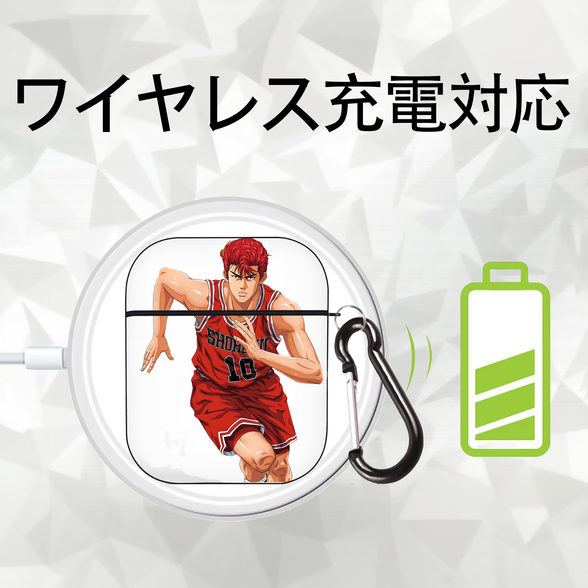 SLAM DUNK／スラムダンク AirPods 第2世代保護ケース ハードシェル ブラック 耐衝撃・防指紋・カラビナ付き