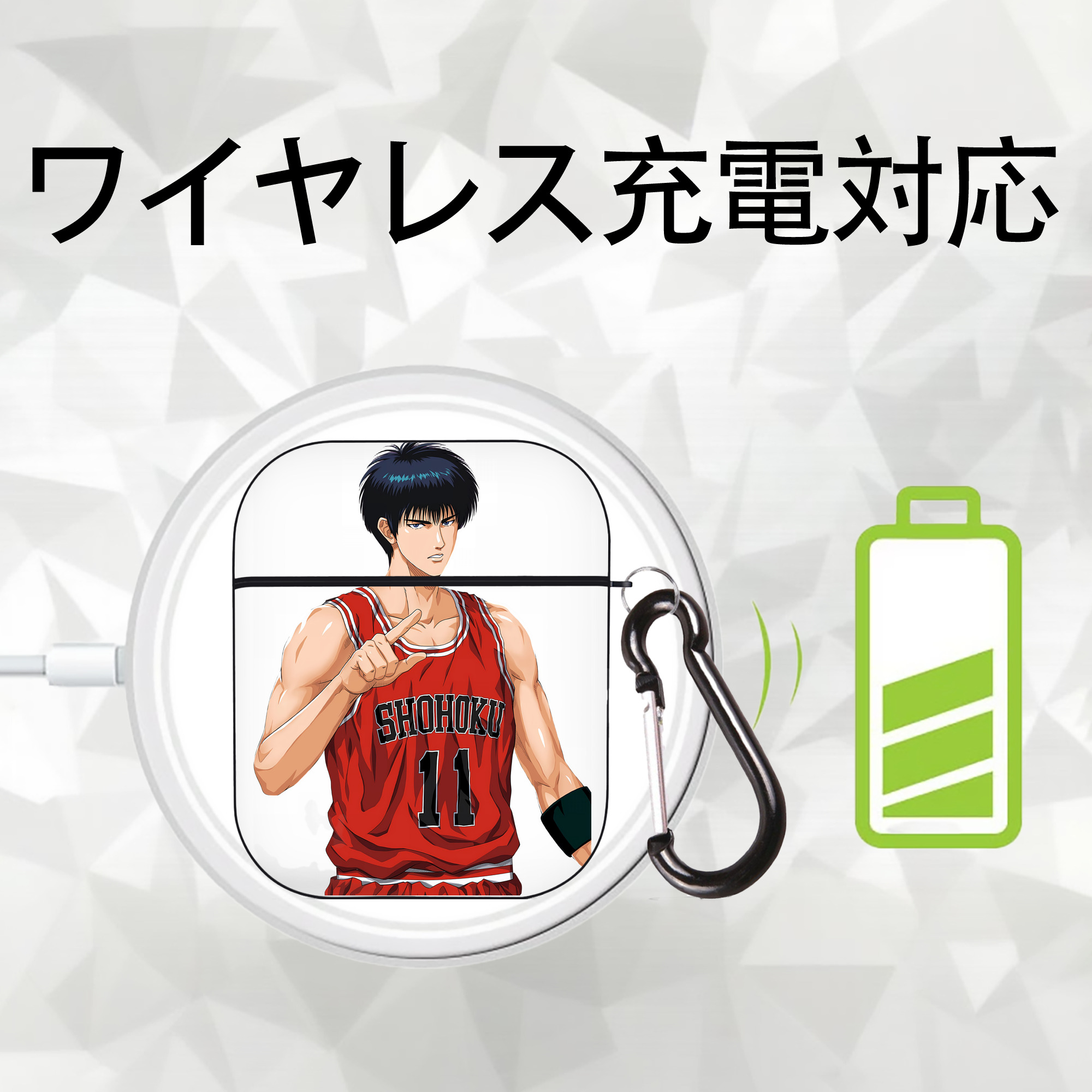 SLAM DUNK／スラムダンク AirPods 第2世代保護ケース ハードシェル ブラック 耐衝撃・防指紋・カラビナ付き