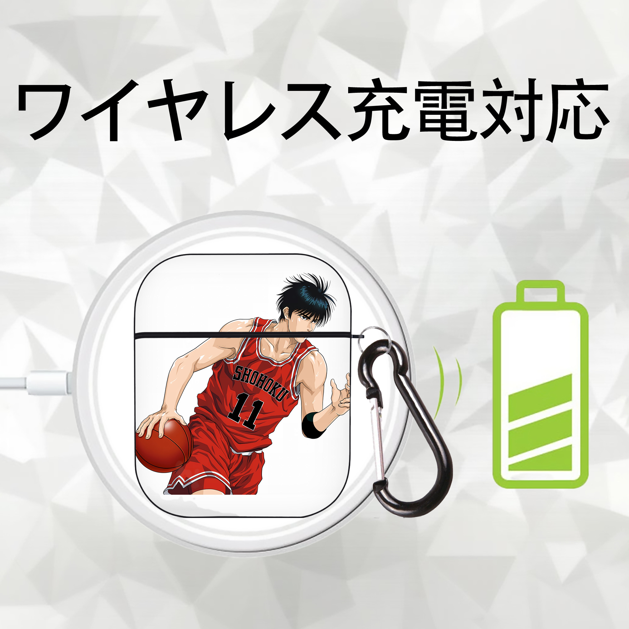 SLAM DUNK／スラムダンク AirPods 第2世代保護ケース ハードシェル ブラック 耐衝撃・防指紋・カラビナ付き