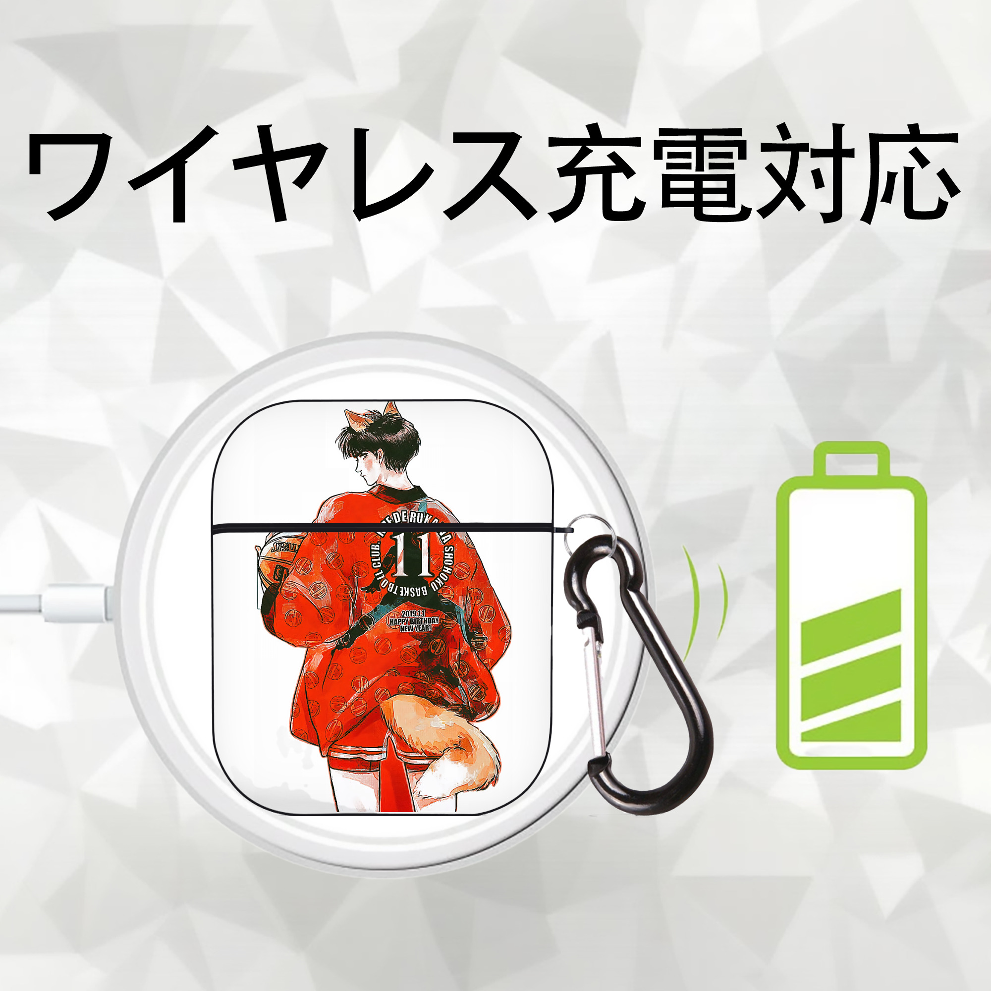SLAM DUNK／スラムダンク AirPods 第2世代保護ケース ハードシェル ブラック 耐衝撃・防指紋・カラビナ付き