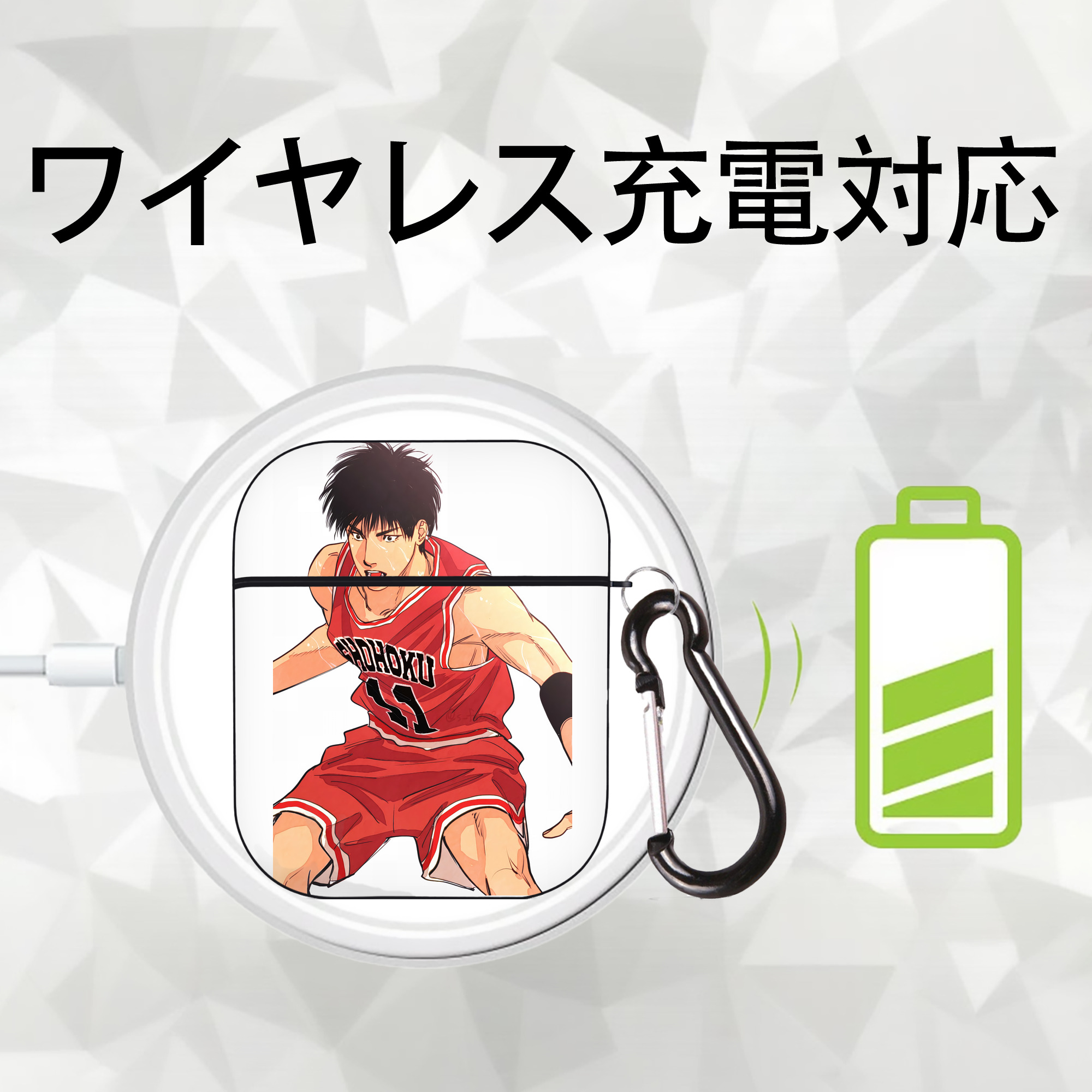 SLAM DUNK／スラムダンク AirPods 第2世代保護ケース ハードシェル ブラック 耐衝撃・防指紋・カラビナ付き