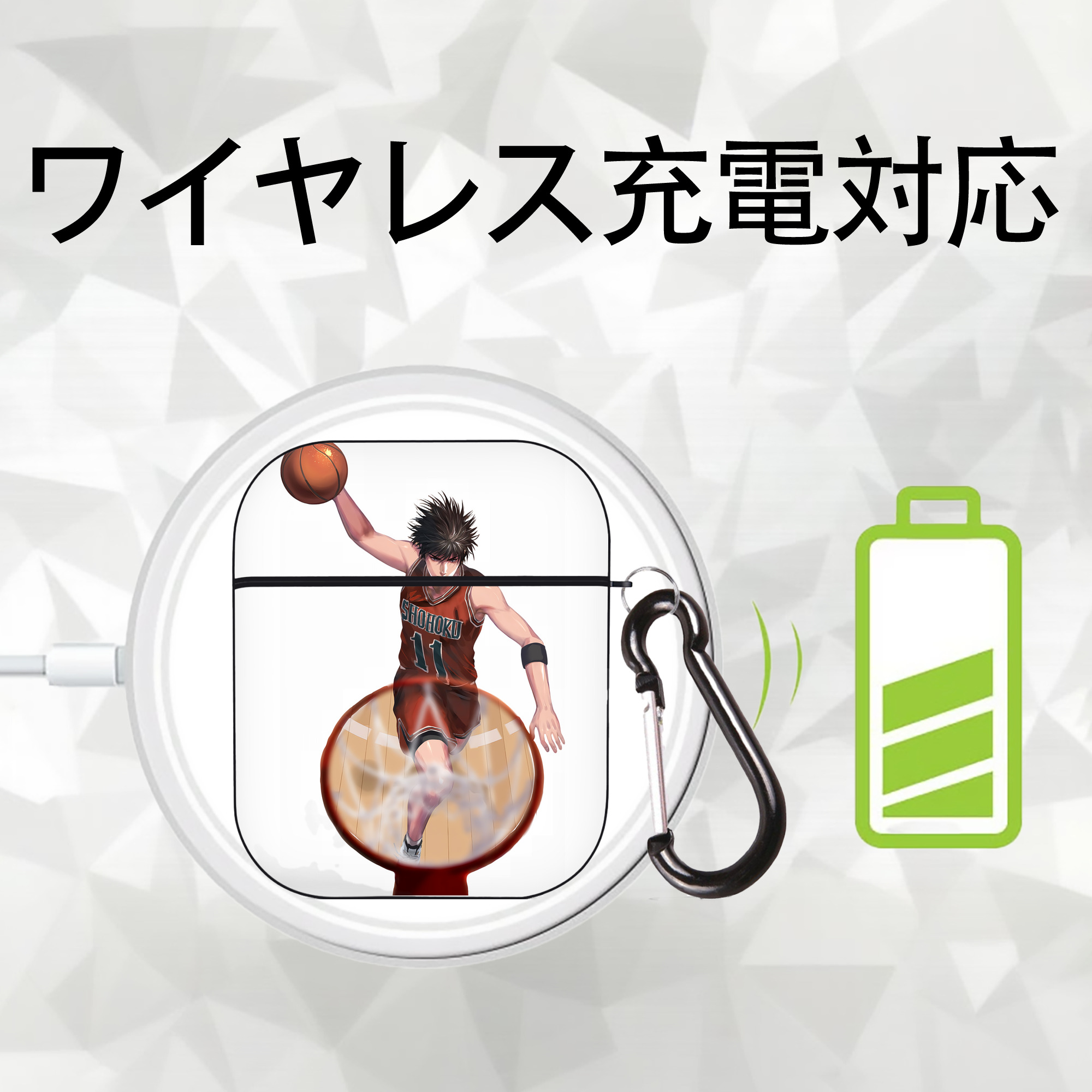 SLAM DUNK／スラムダンク AirPods 第2世代保護ケース ハードシェル ブラック 耐衝撃・防指紋・カラビナ付き