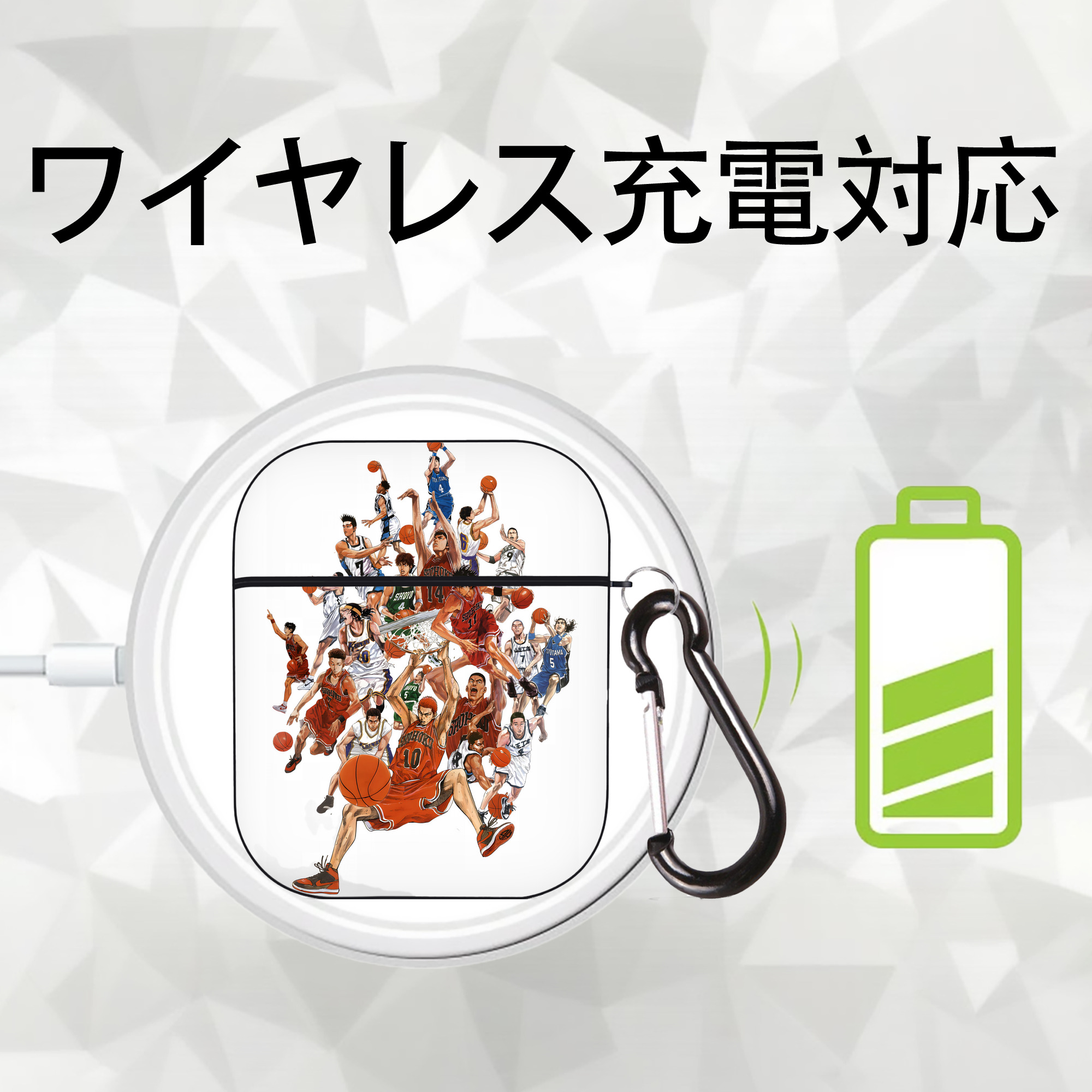 SLAM DUNK／スラムダンク AirPods 第2世代保護ケース ハードシェル ブラック 耐衝撃・防指紋・カラビナ付き