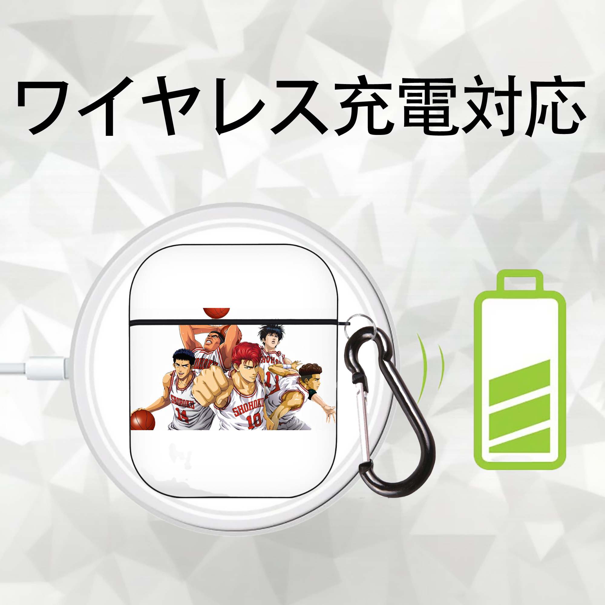 SLAM DUNK／スラムダンク AirPods 第2世代保護ケース ハードシェル ブラック 耐衝撃・防指紋・カラビナ付き