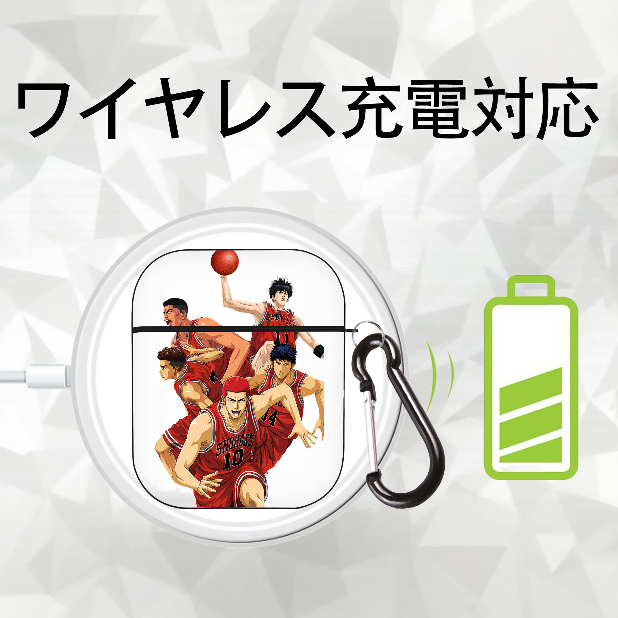 SLAM DUNK／スラムダンク AirPods 第2世代保護ケース ハードシェル ブラック 耐衝撃・防指紋・カラビナ付き