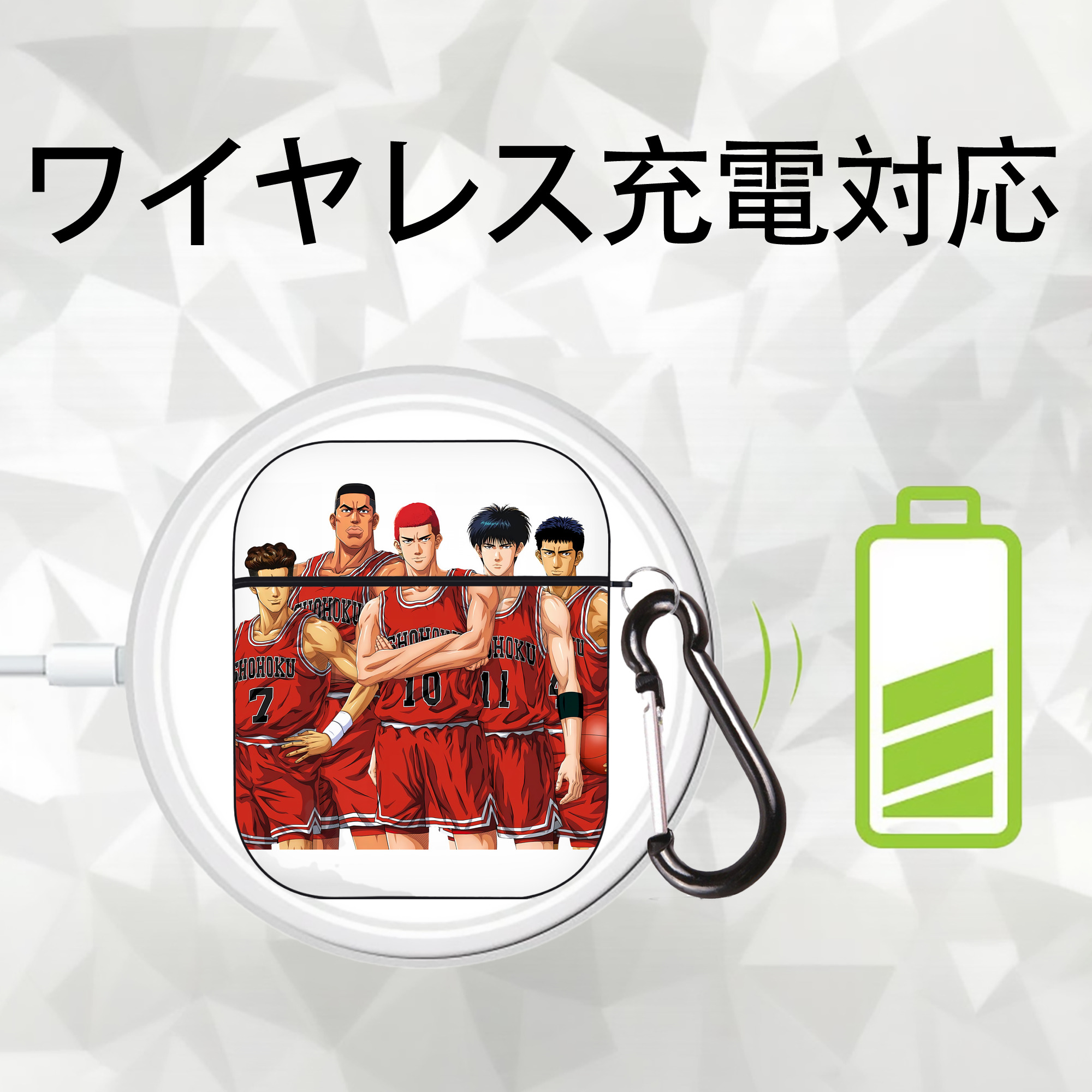 SLAM DUNK／スラムダンク AirPods 第2世代保護ケース ハードシェル ブラック 耐衝撃・防指紋・カラビナ付き