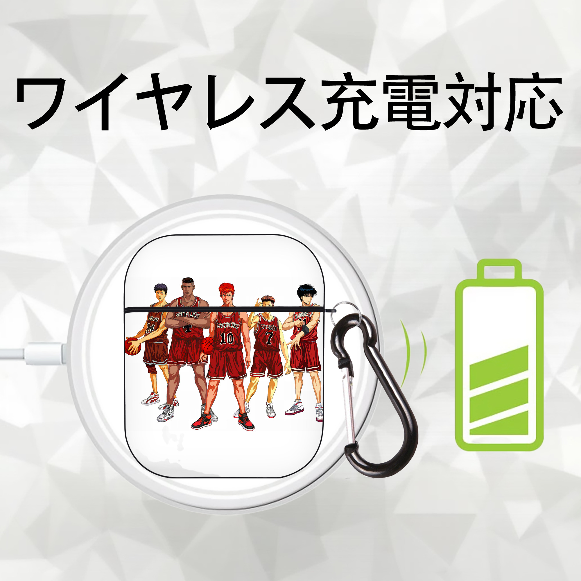 SLAM DUNK／スラムダンク AirPods 第2世代保護ケース ハードシェル ブラック 耐衝撃・防指紋・カラビナ付き