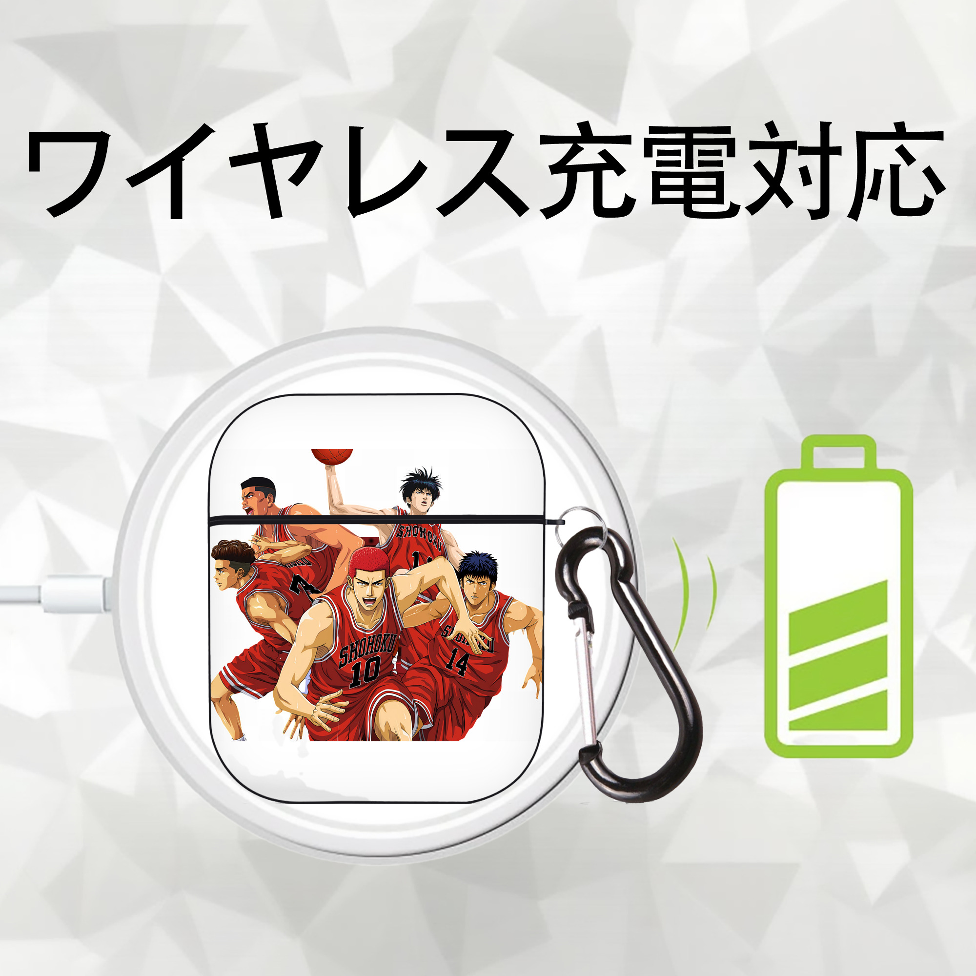 SLAM DUNK／スラムダンク AirPods 第2世代保護ケース ハードシェル ブラック 耐衝撃・防指紋・カラビナ付き