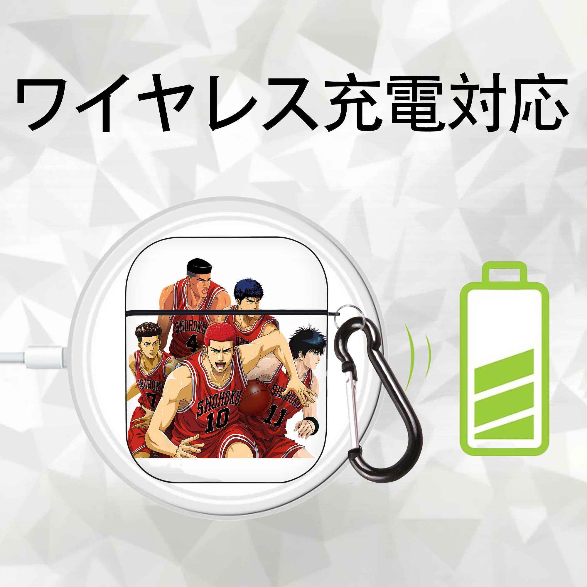 SLAM DUNK／スラムダンク AirPods 第2世代保護ケース ハードシェル ブラック 耐衝撃・防指紋・カラビナ付き