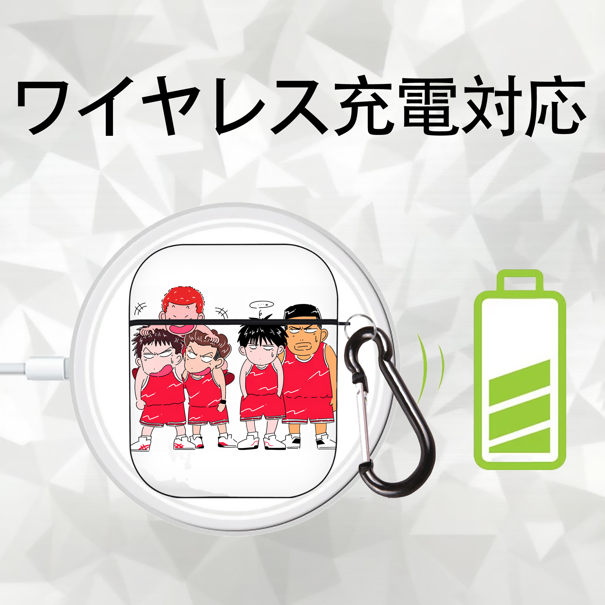 SLAM DUNK／スラムダンク AirPods 第2世代保護ケース ハードシェル ブラック 耐衝撃・防指紋・カラビナ付き