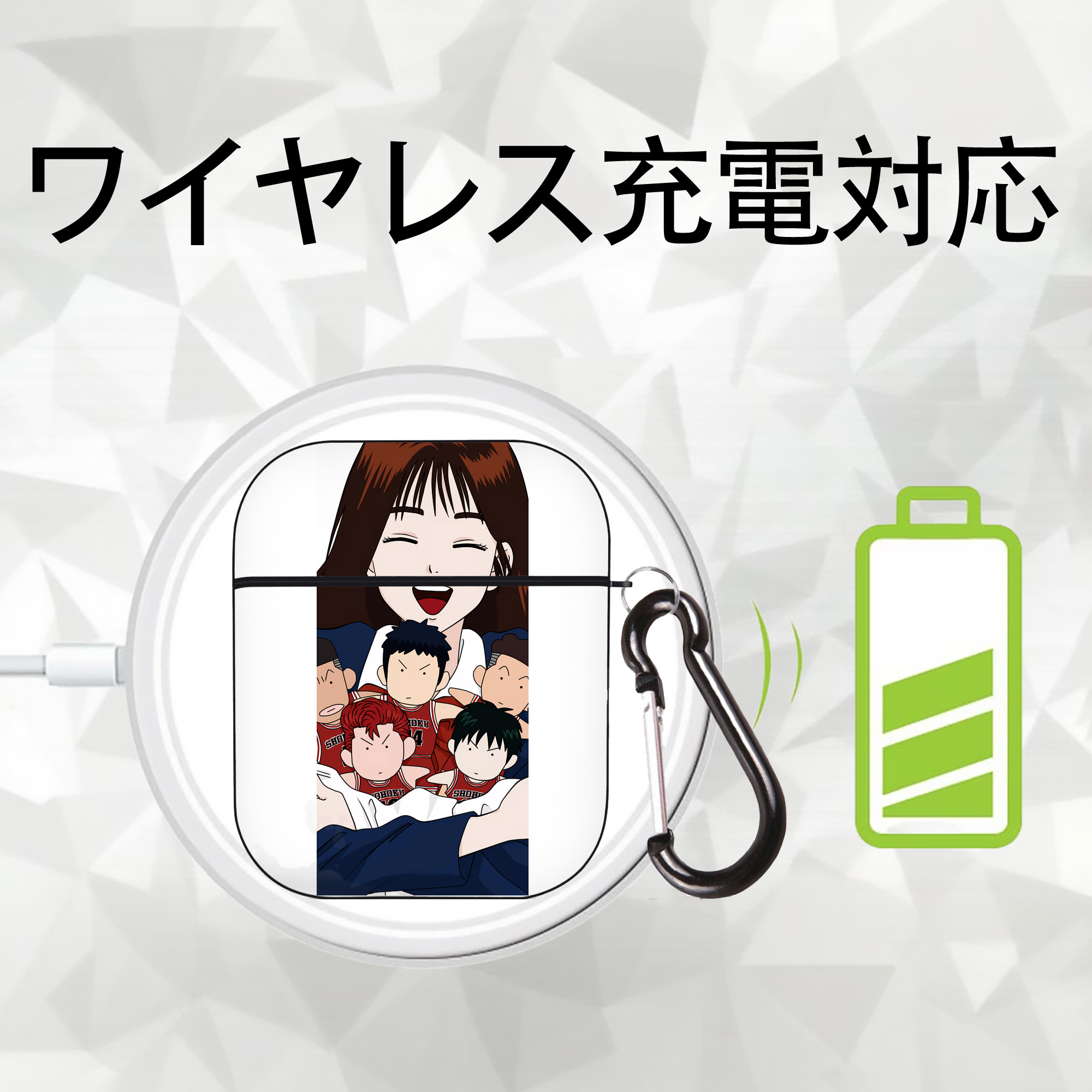 SLAM DUNK／スラムダンク AirPods 第2世代保護ケース ハードシェル ブラック 耐衝撃・防指紋・カラビナ付き