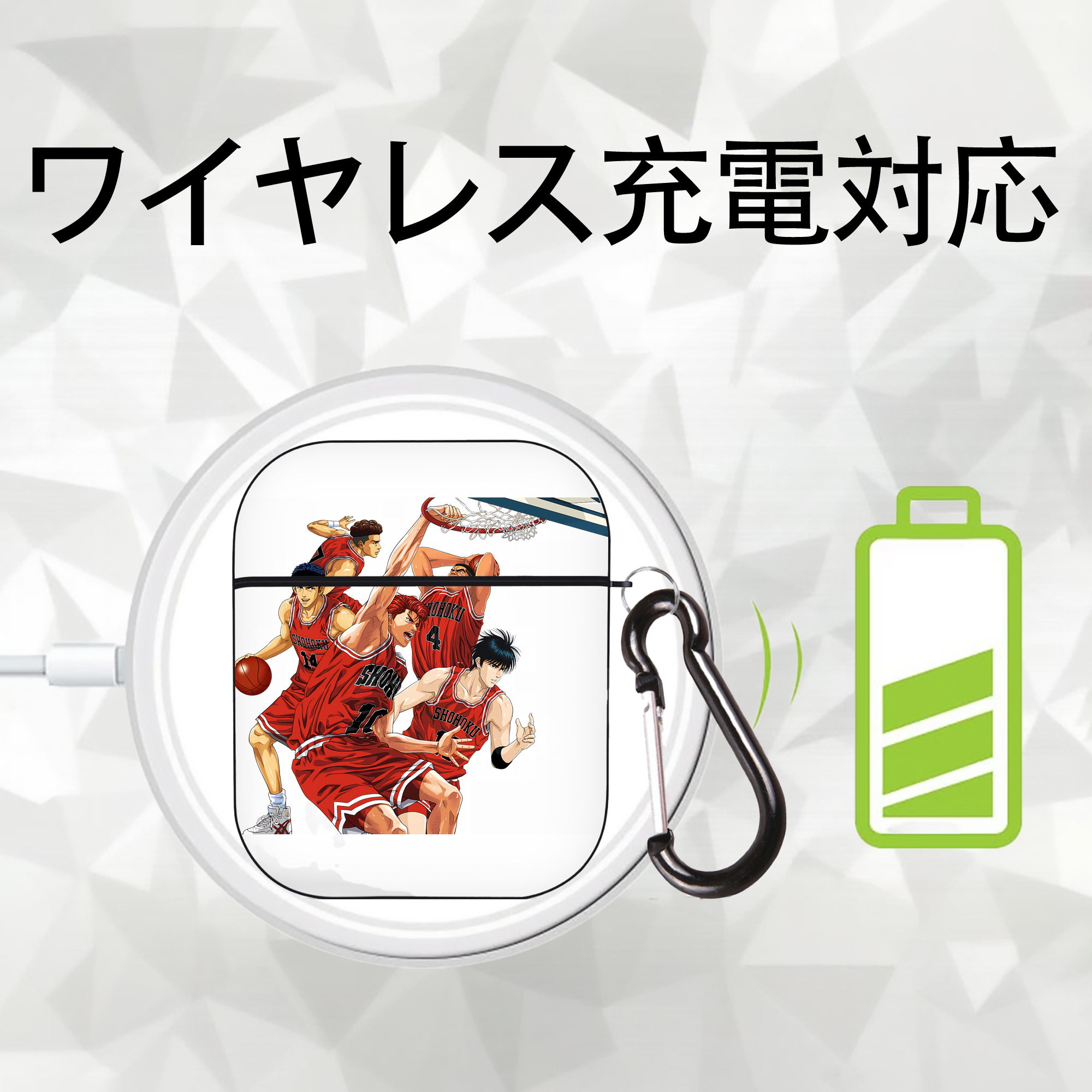 SLAM DUNK／スラムダンク AirPods 第2世代保護ケース ハードシェル ブラック 耐衝撃・防指紋・カラビナ付き