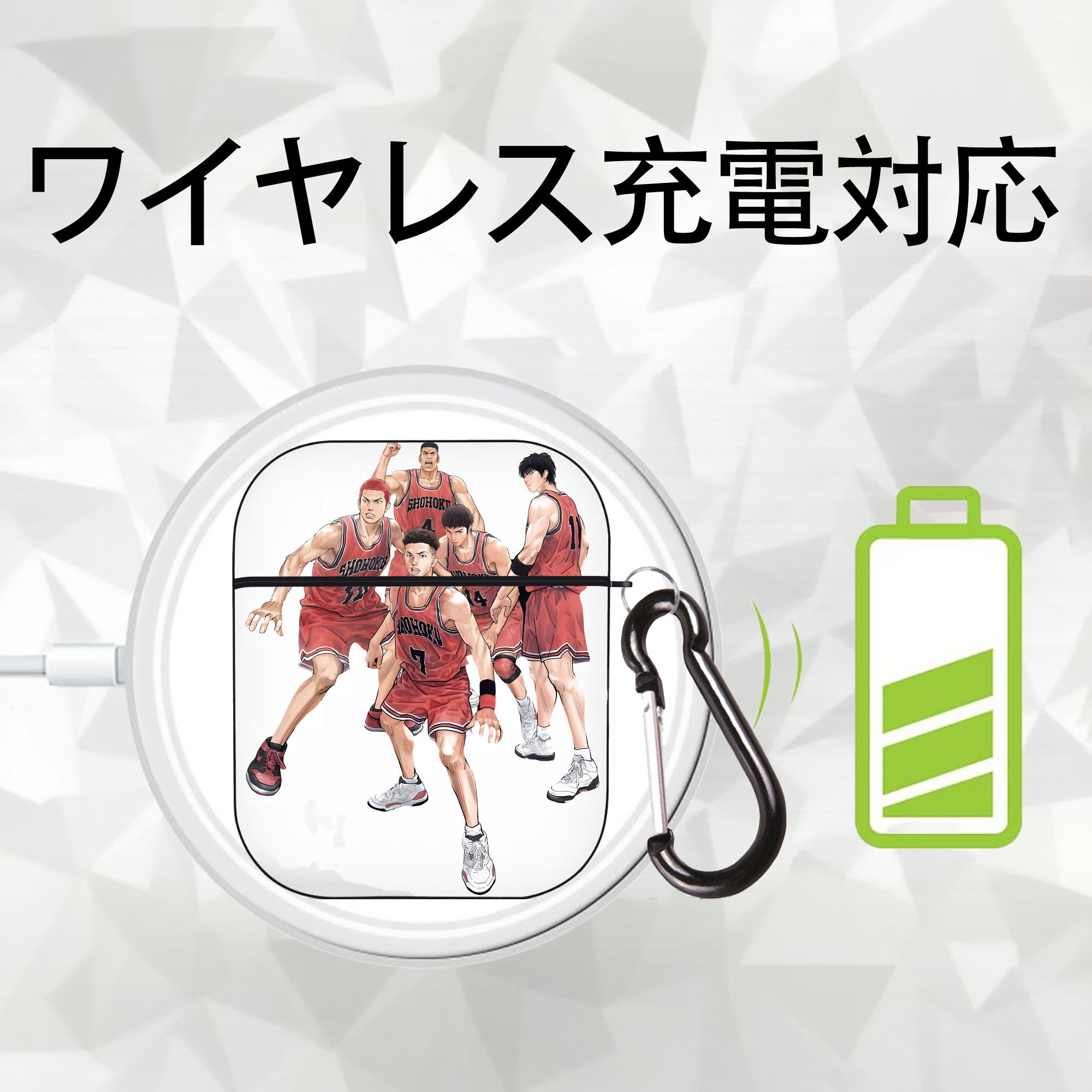 SLAM DUNK／スラムダンク AirPods 第2世代保護ケース ハードシェル ブラック 耐衝撃・防指紋・カラビナ付き