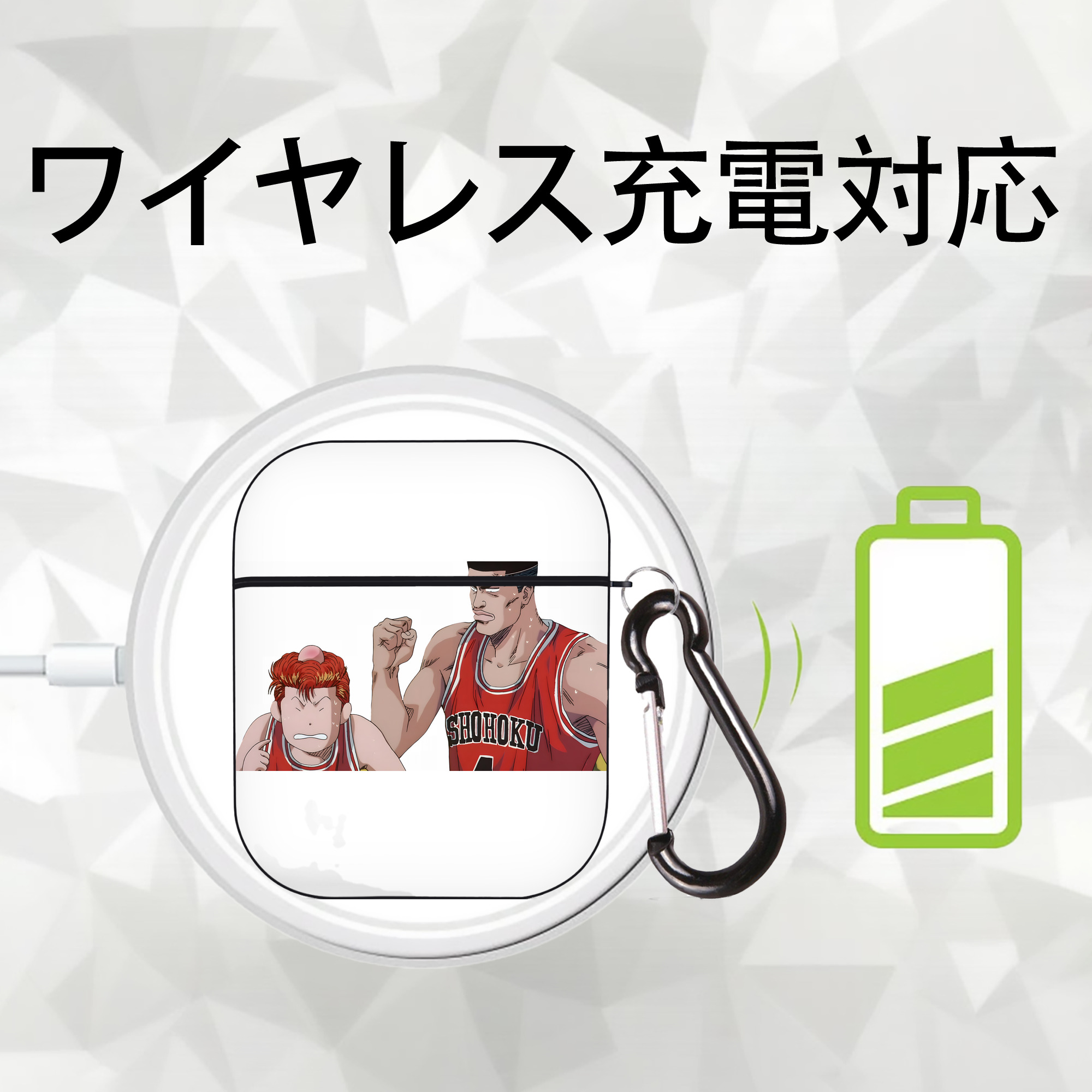 SLAM DUNK／スラムダンク AirPods 第2世代保護ケース ハードシェル ブラック 耐衝撃・防指紋・カラビナ付き