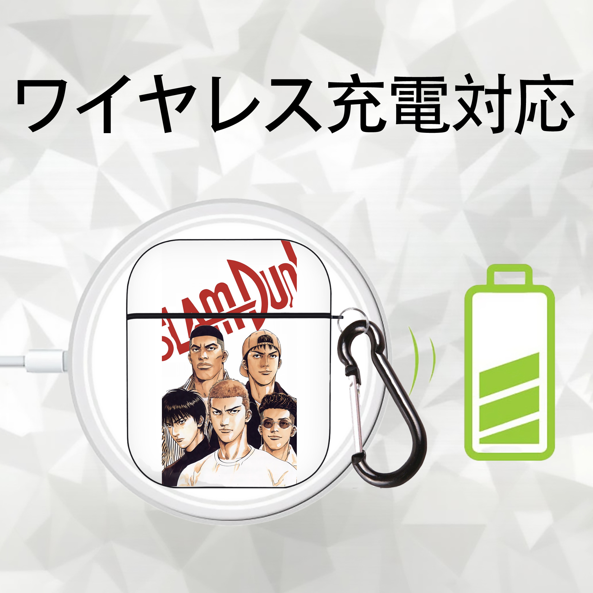 SLAM DUNK／スラムダンク AirPods 第2世代保護ケース ハードシェル ブラック 耐衝撃・防指紋・カラビナ付き